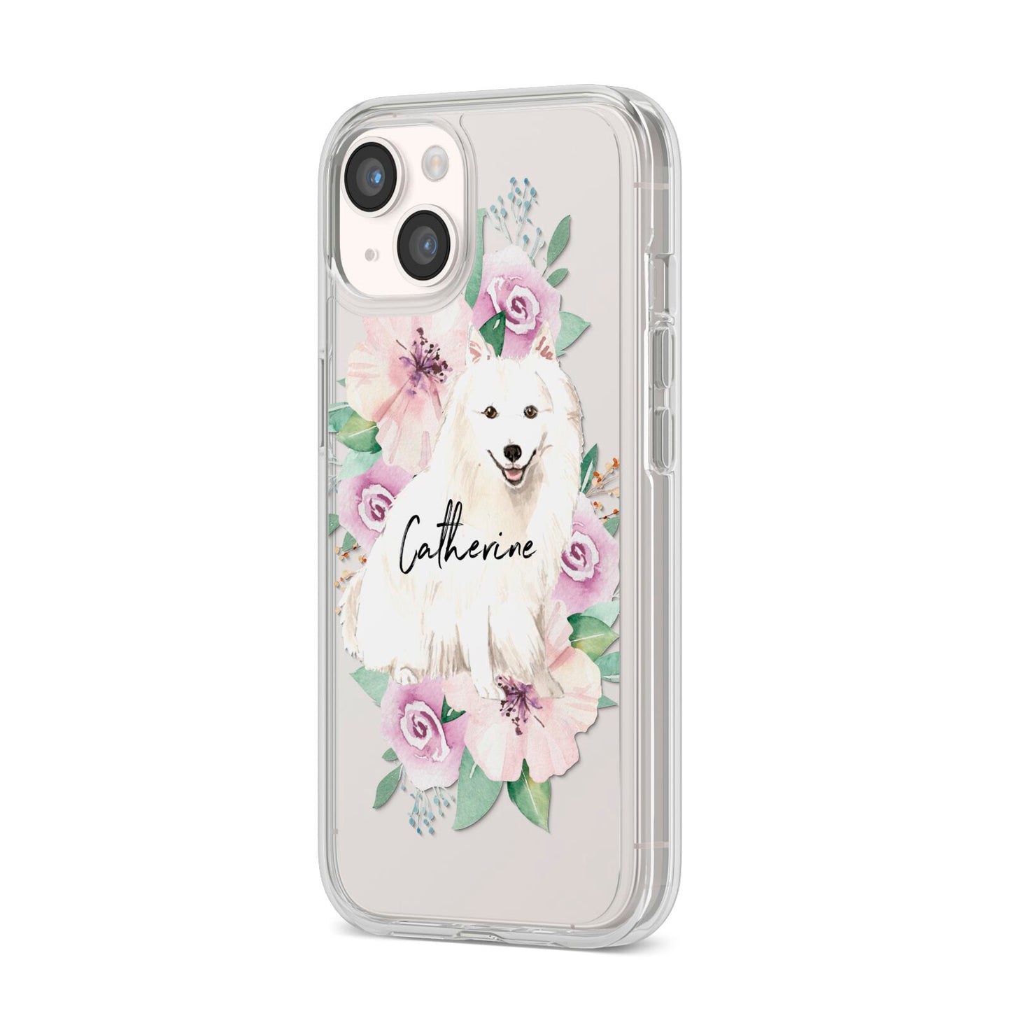 Personalised Japanese Spitz iPhone 14 Clear Tough Case Starlight Angled Image