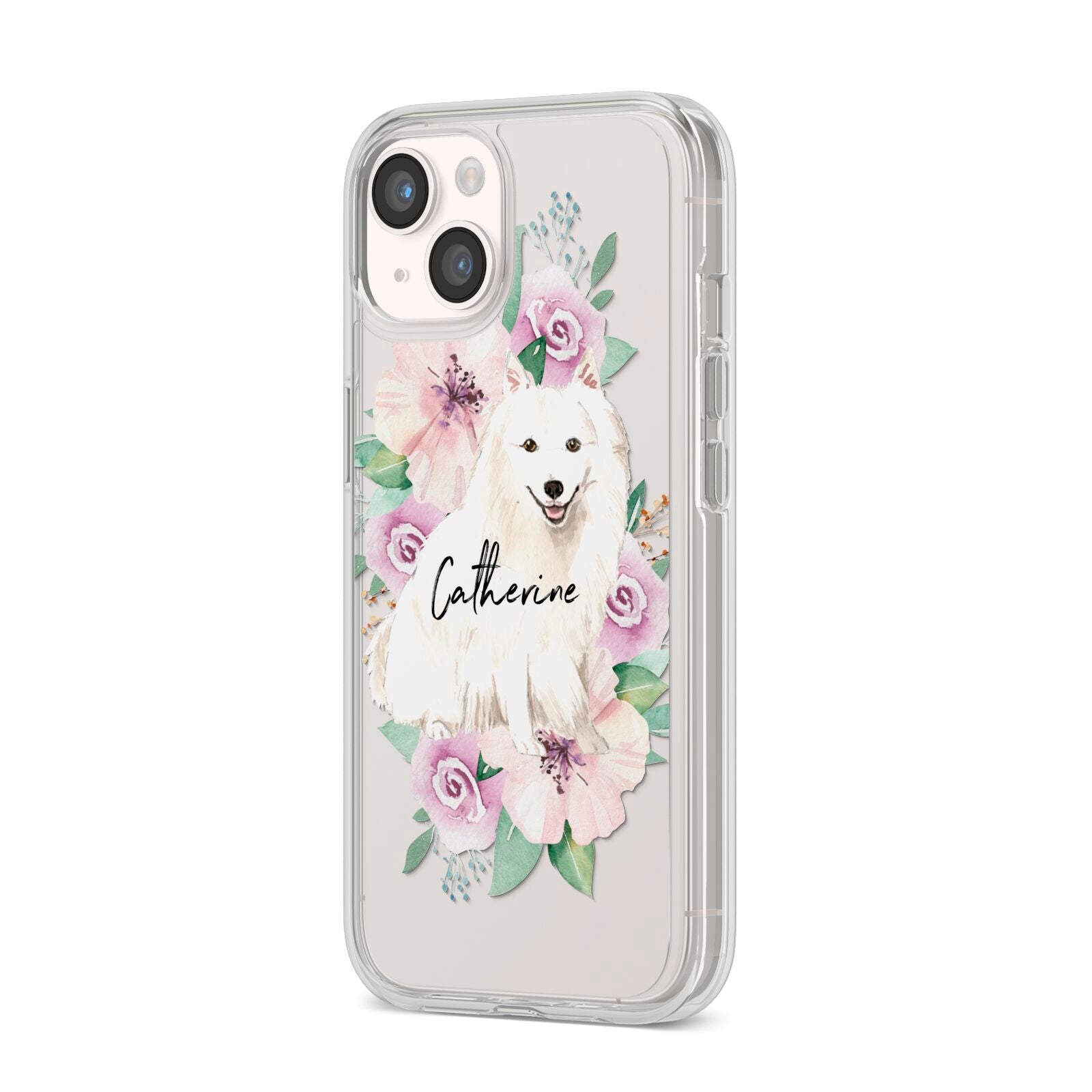 Personalised Japanese Spitz iPhone 14 Clear Tough Case Starlight Angled Image