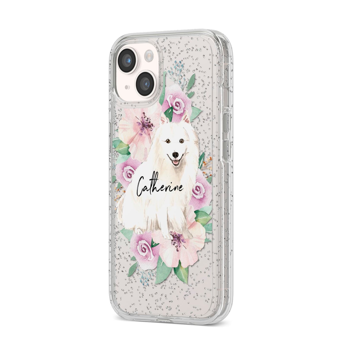 Personalised Japanese Spitz iPhone 14 Glitter Tough Case Starlight Angled Image