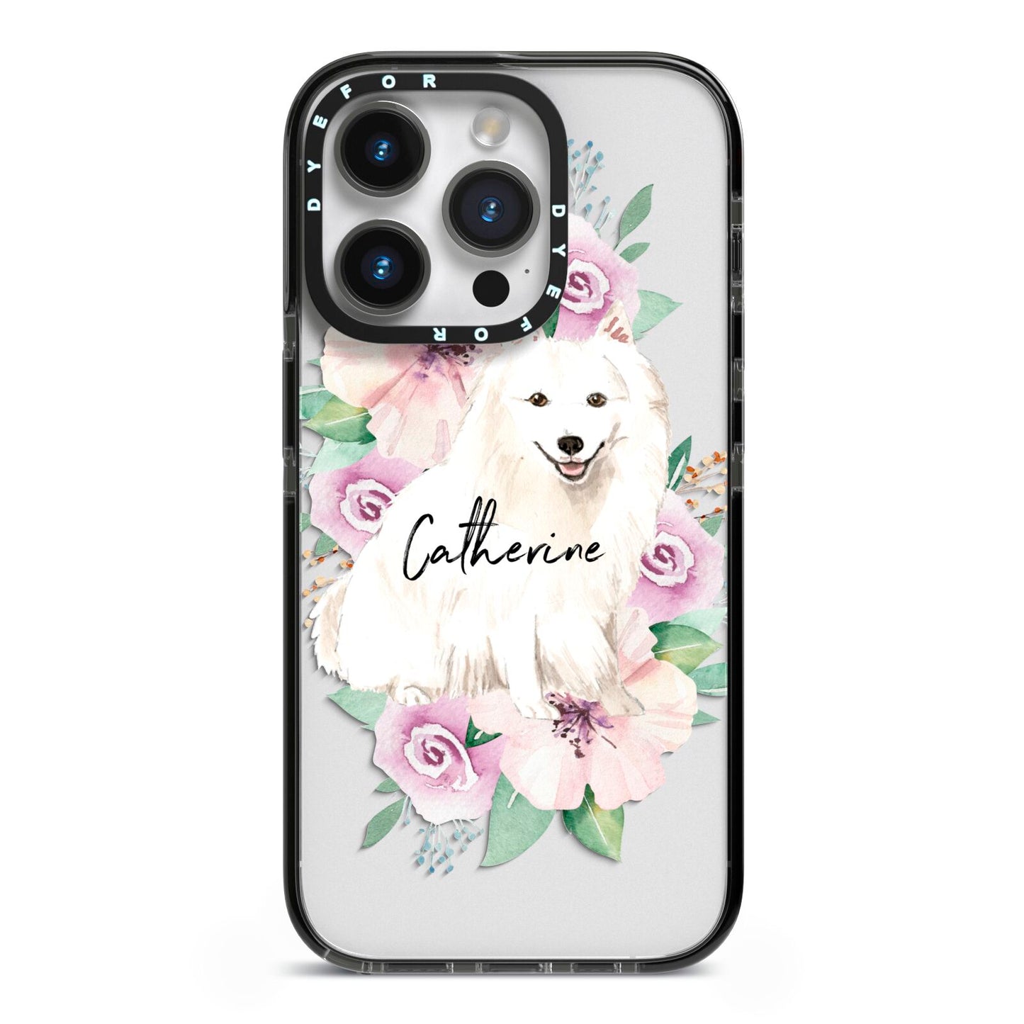 Personalised Japanese Spitz iPhone 14 Pro Black Impact Case on Silver phone
