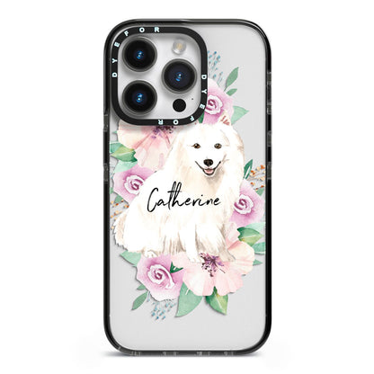 Personalised Japanese Spitz iPhone 14 Pro Black Impact Case on Silver phone