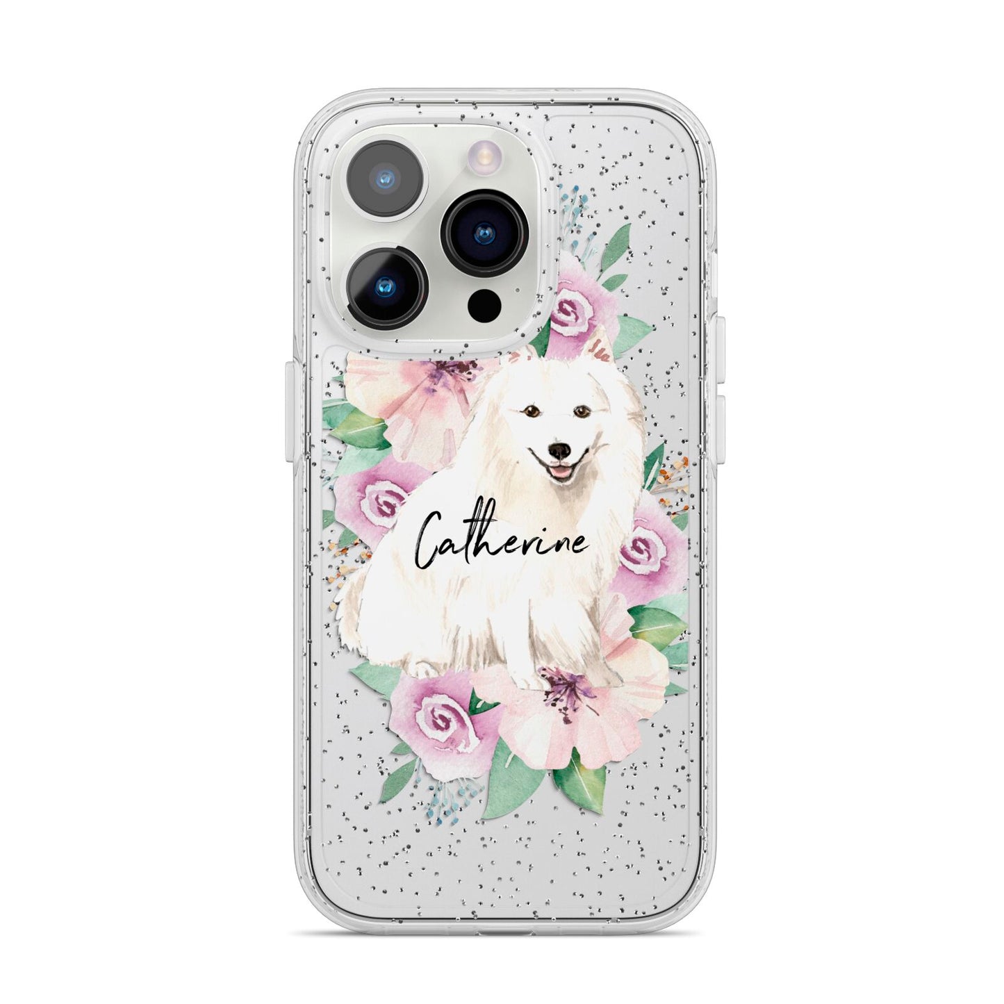 Personalised Japanese Spitz iPhone 14 Pro Glitter Tough Case Silver