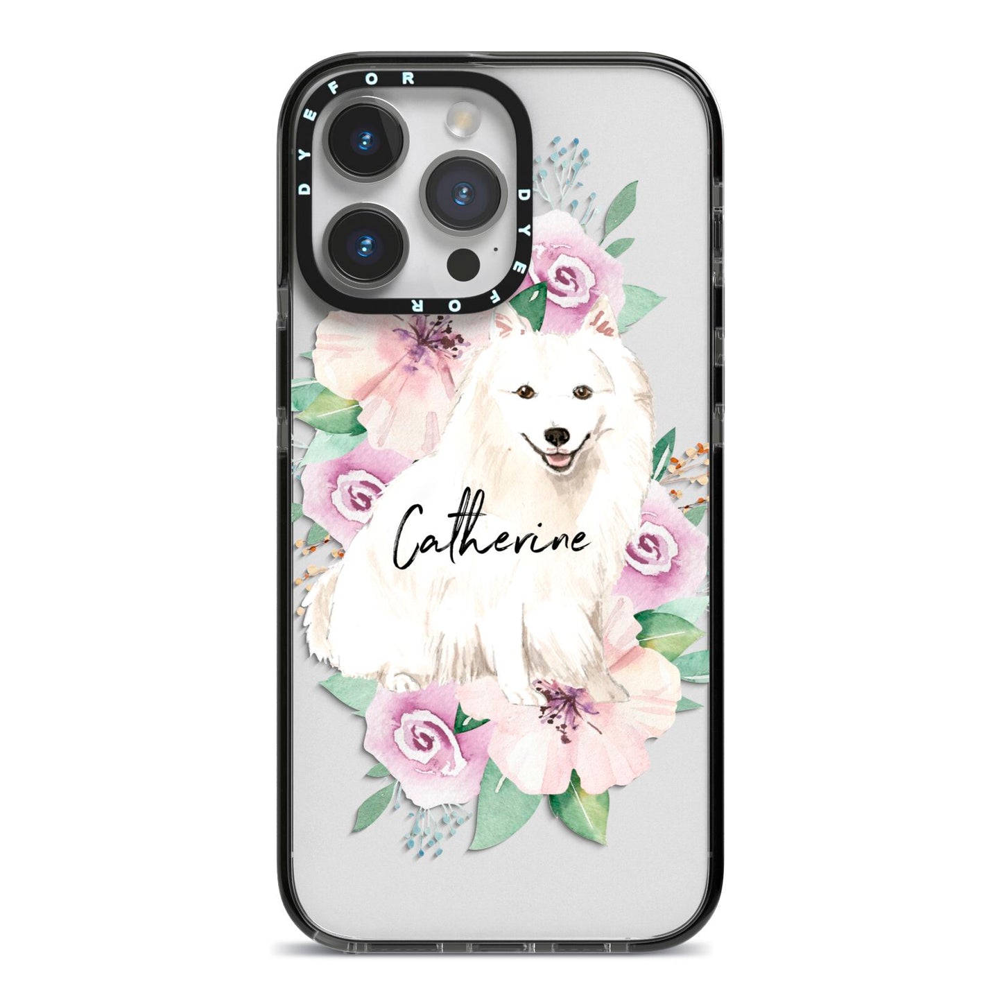 Personalised Japanese Spitz iPhone 14 Pro Max Black Impact Case on Silver phone