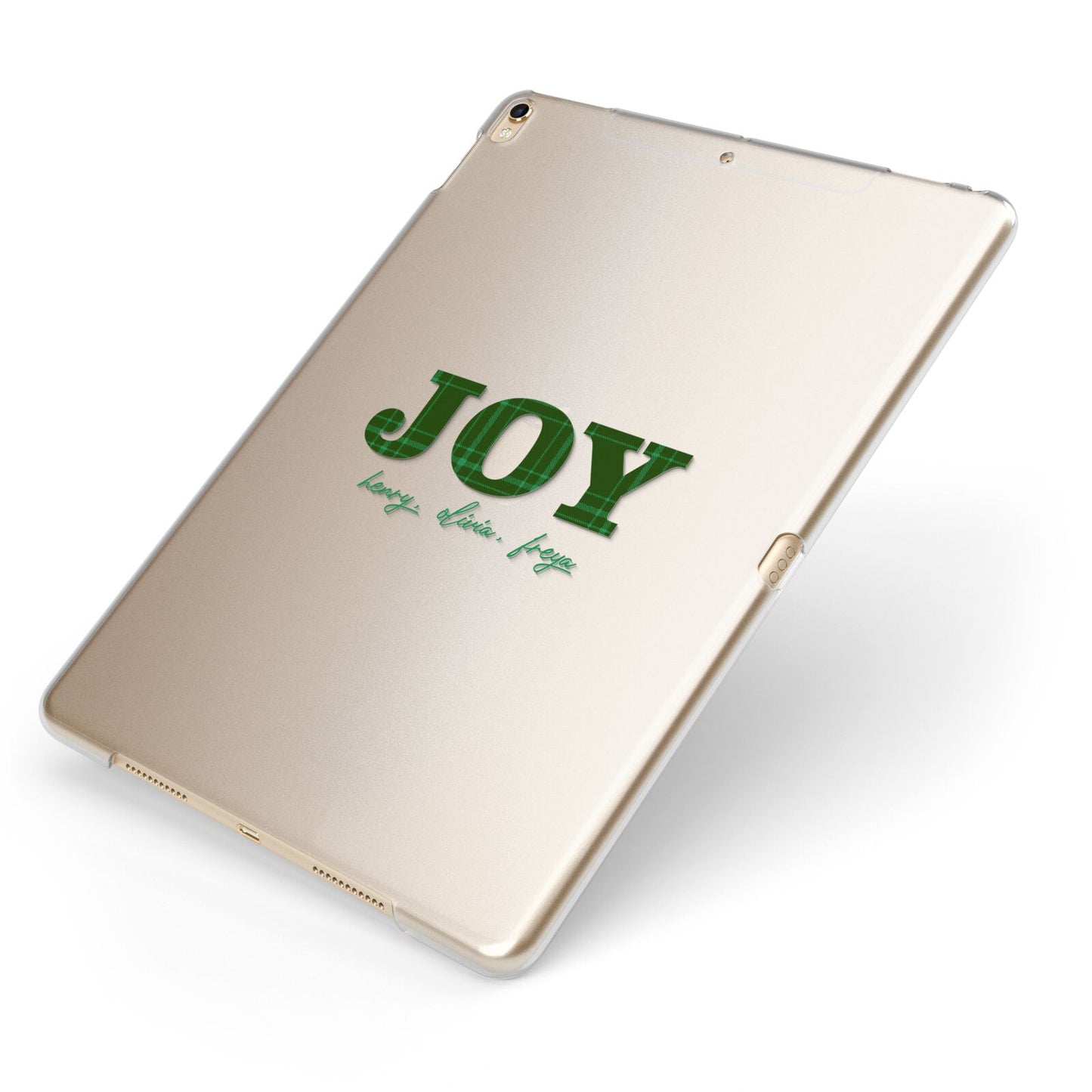 Personalised Joy Christmas Apple iPad Case on Gold iPad Side View