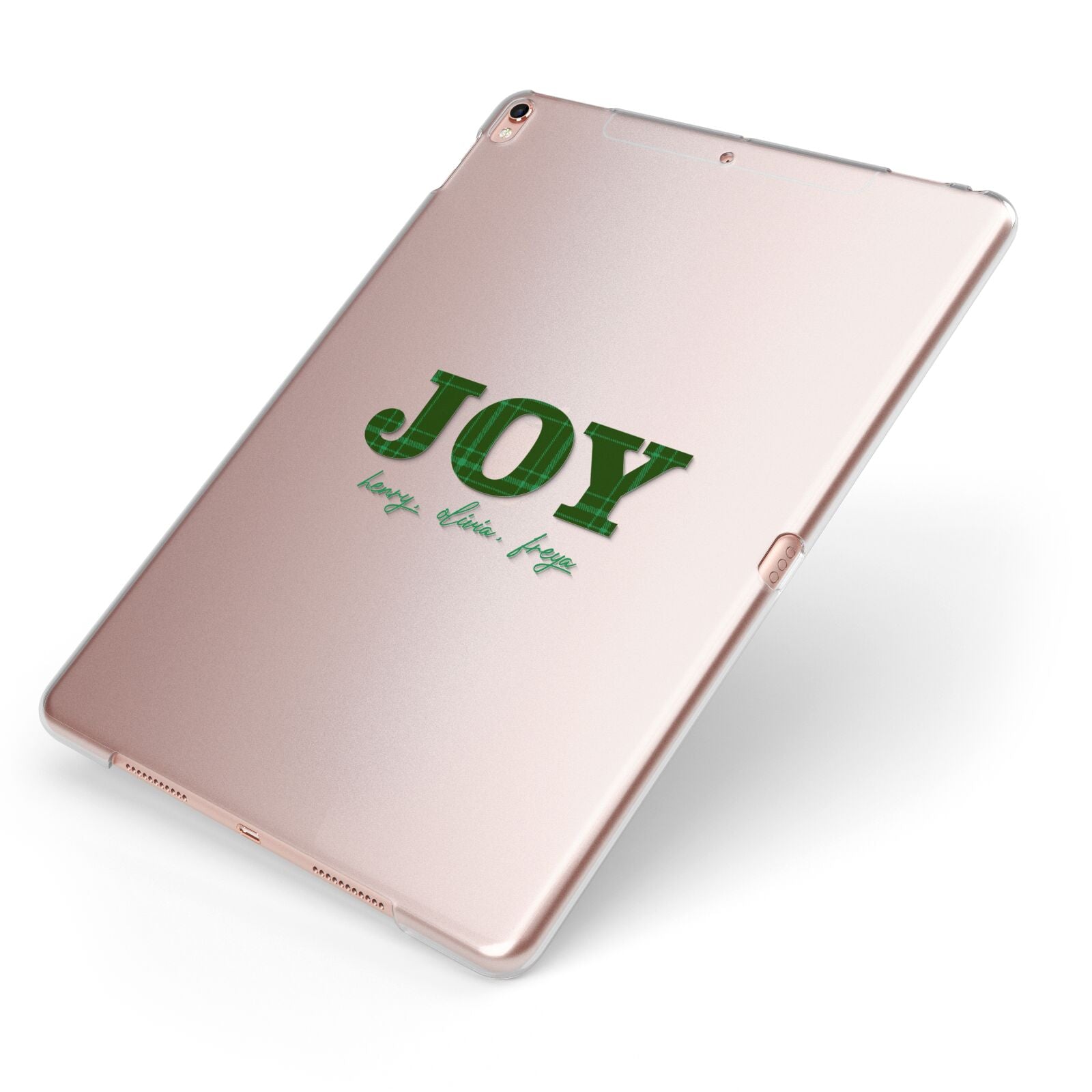 Personalised Joy Christmas Apple iPad Case on Rose Gold iPad Side View