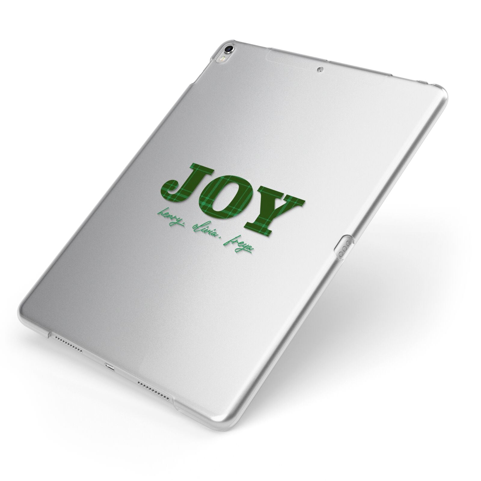 Personalised Joy Christmas Apple iPad Case on Silver iPad Side View