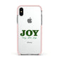 Personalised Joy Christmas Apple iPhone Xs Impact Case Pink Edge on Silver Phone