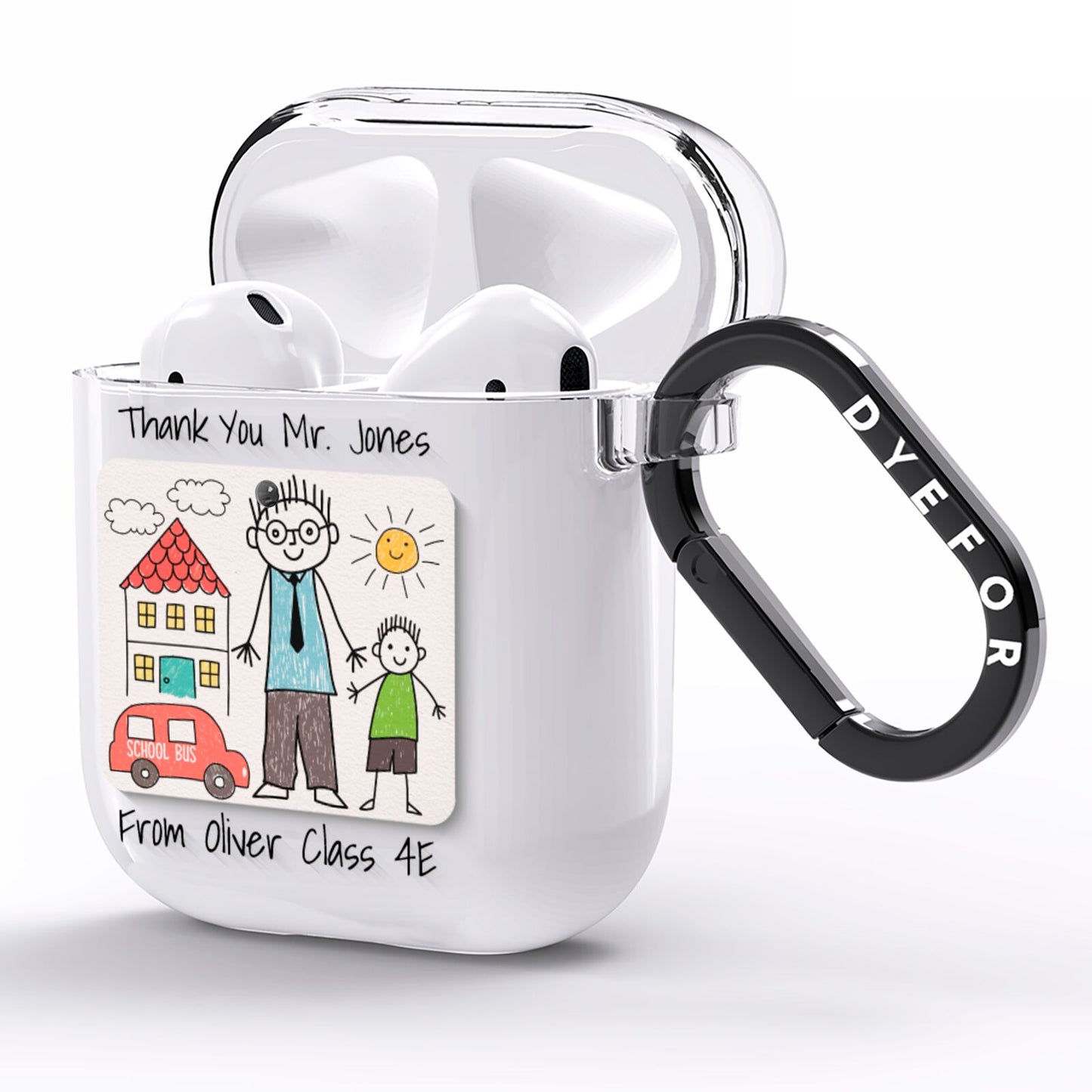 Personalised Kids Drawing Thank You Teacher AirPods Clear Case Side Image