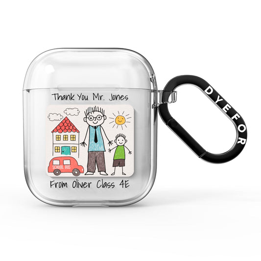 Personalised Kids Drawing Thank You Teacher AirPods Clear Case