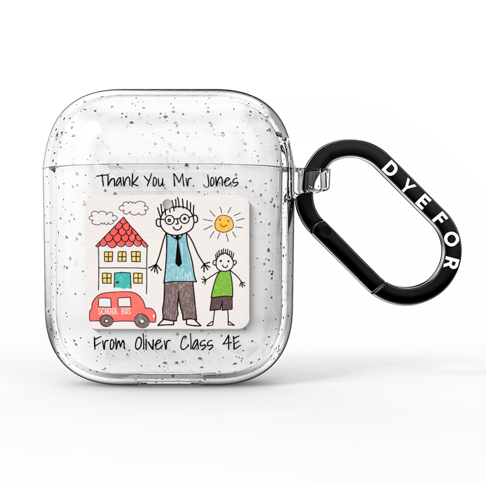Personalised Kids Drawing Thank You Teacher AirPods Glitter Case