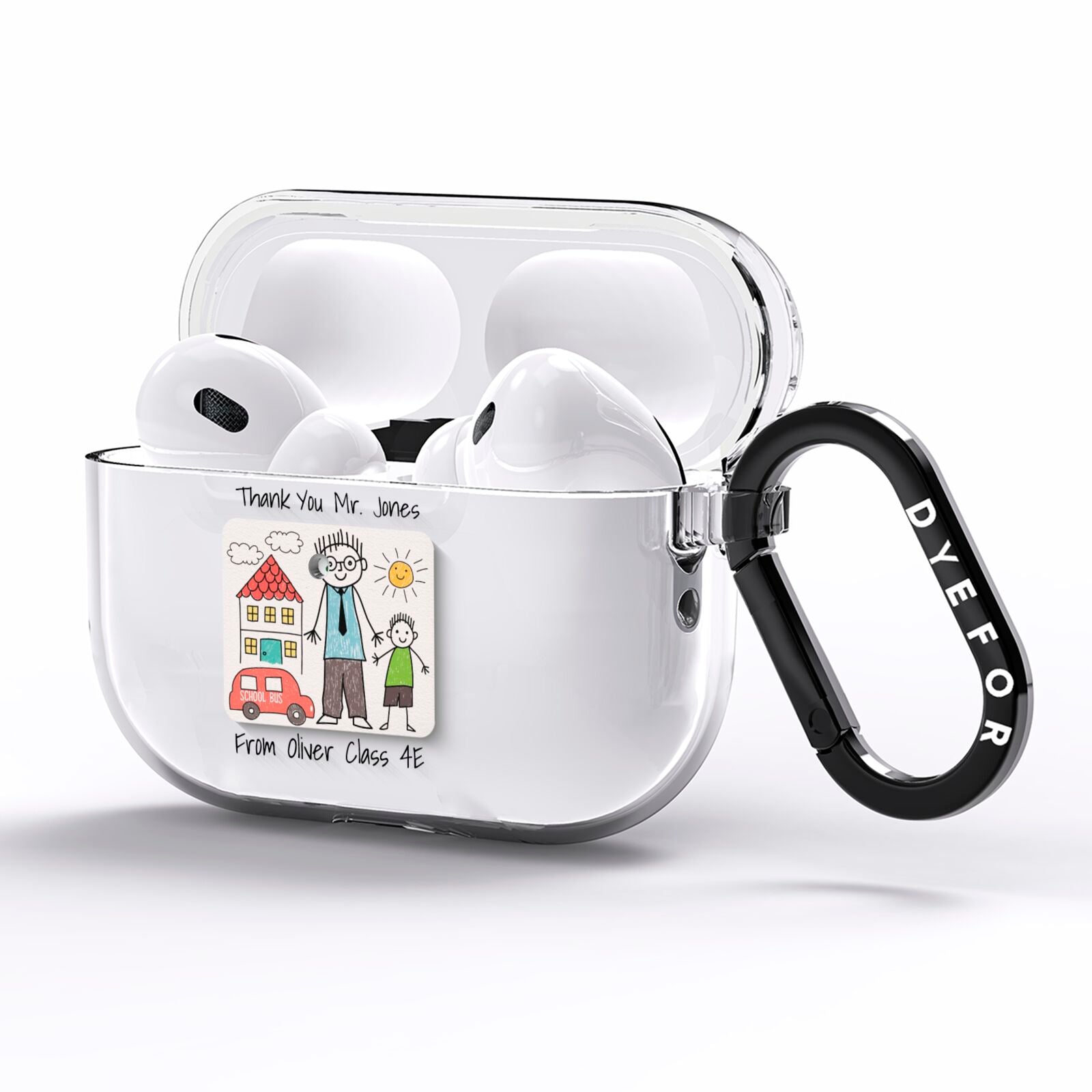 Personalised Kids Drawing Thank You Teacher AirPods Pro Clear Case Side Image