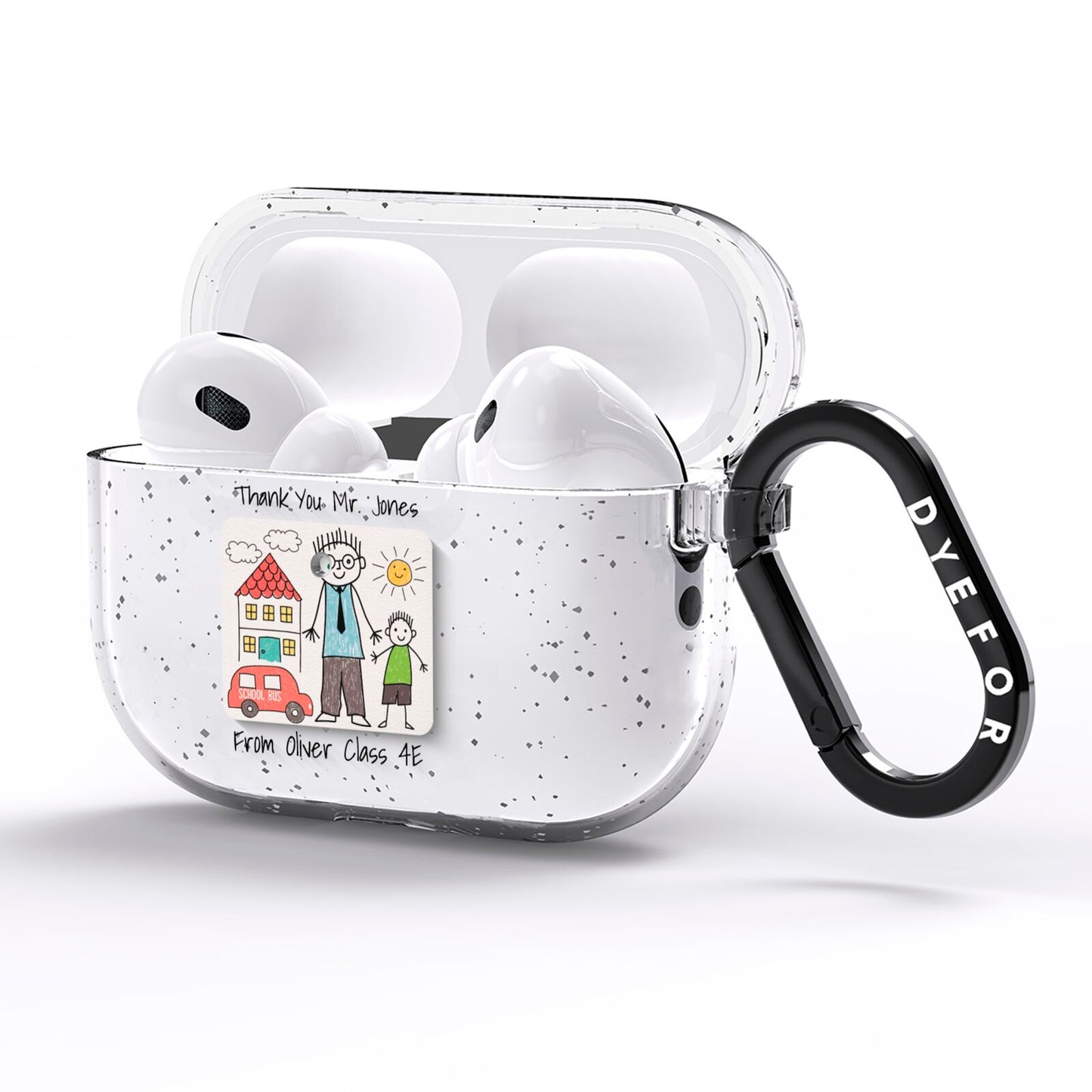 Personalised Kids Drawing Thank You Teacher AirPods Pro Glitter Case Side Image