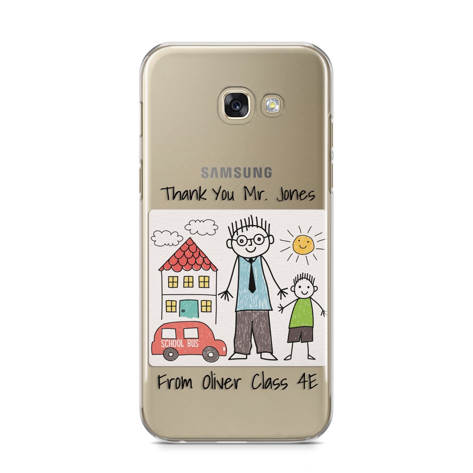 Personalised Kids Drawing Thank You Teacher Samsung Galaxy A5 2017 Case on gold phone