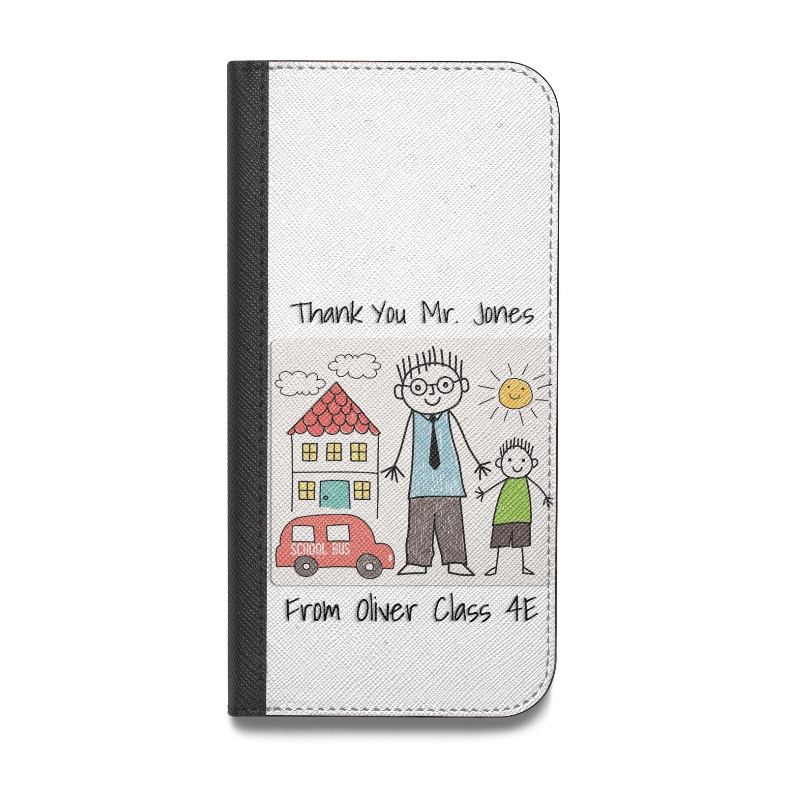 Personalised Kids Drawing Thank You Teacher Vegan Leather Flip Samsung Case
