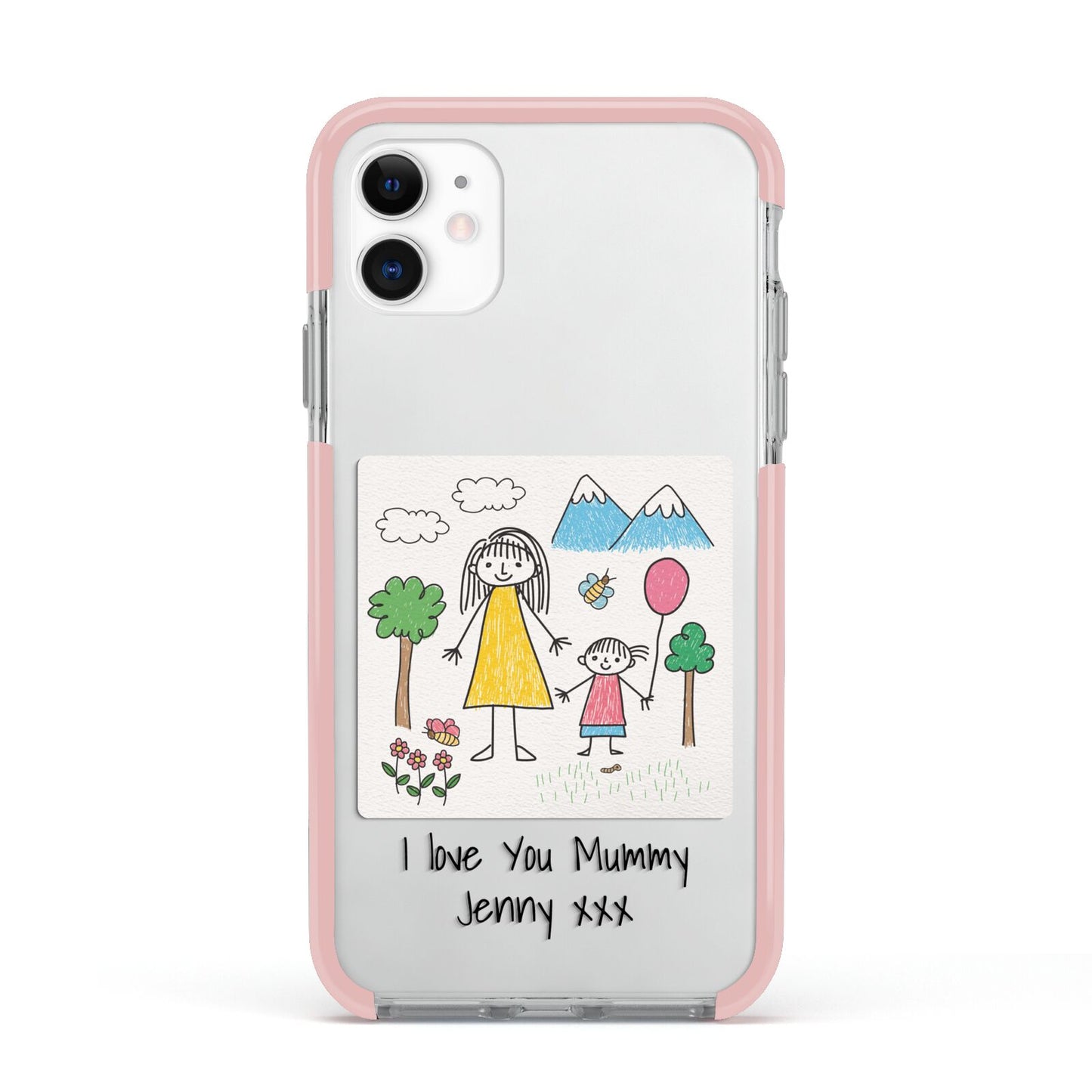 Personalised Kids Drawing Upload Apple iPhone 11 in White with Pink Impact Case