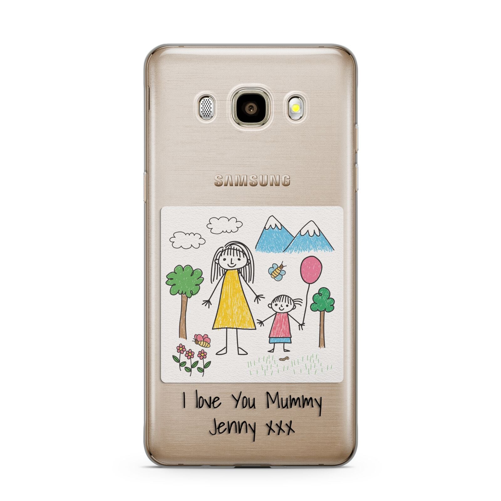 Personalised Kids Drawing Upload Samsung Galaxy J7 2016 Case on gold phone