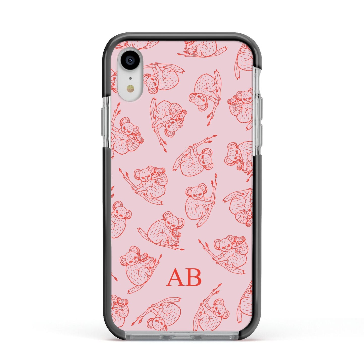 Personalised Koala Apple iPhone XR Impact Case Black Edge on Silver Phone
