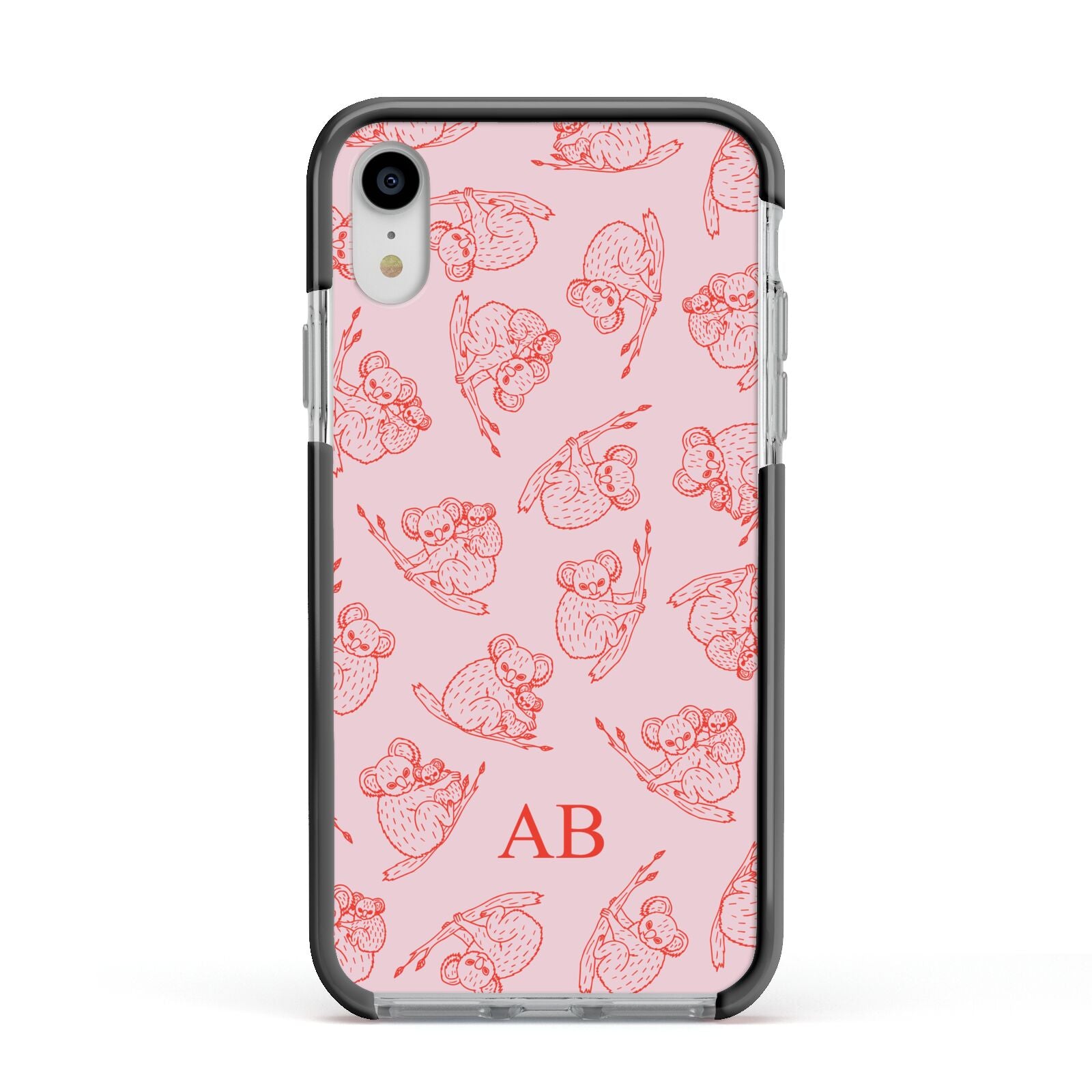 Personalised Koala Apple iPhone XR Impact Case Black Edge on Silver Phone