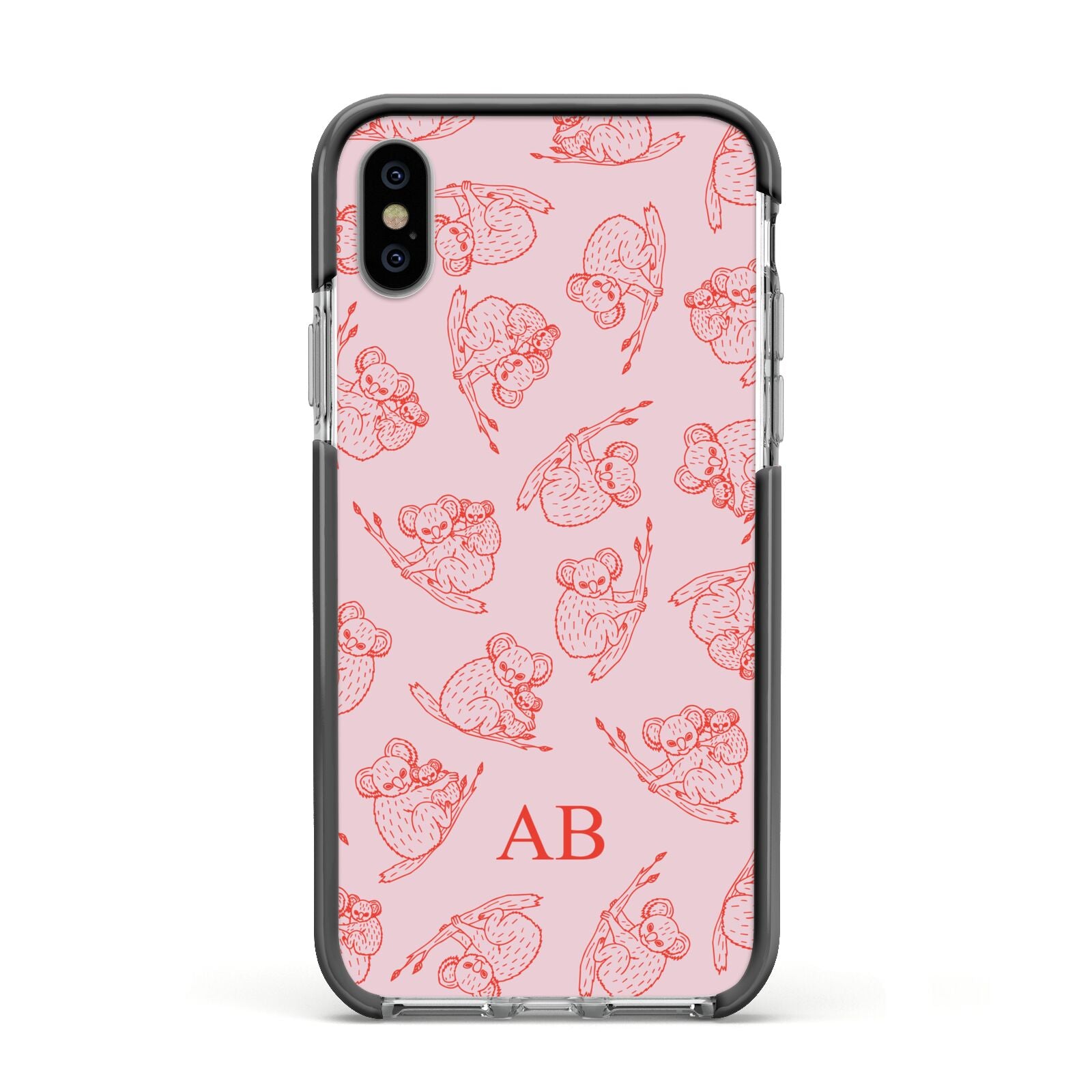 Personalised Koala Apple iPhone Xs Impact Case Black Edge on Silver Phone