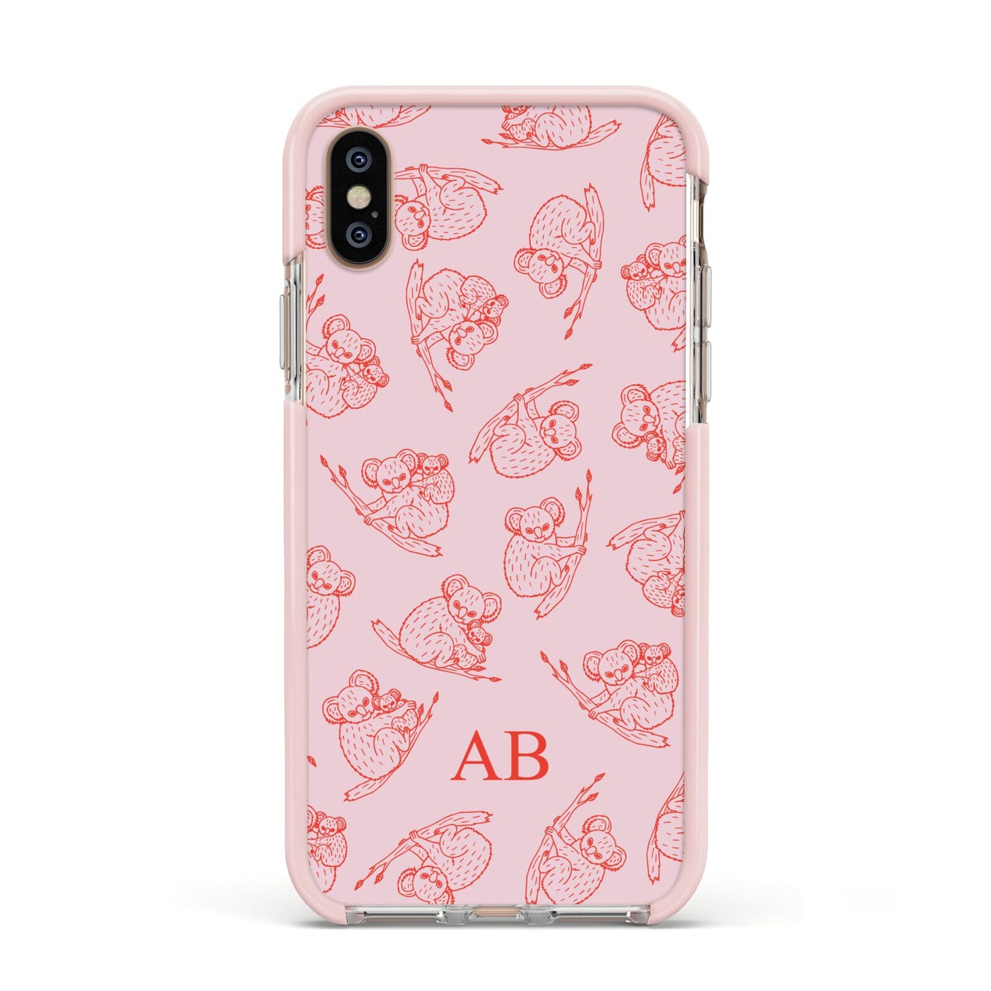 Personalised Koala Apple iPhone Xs Impact Case Pink Edge on Gold Phone