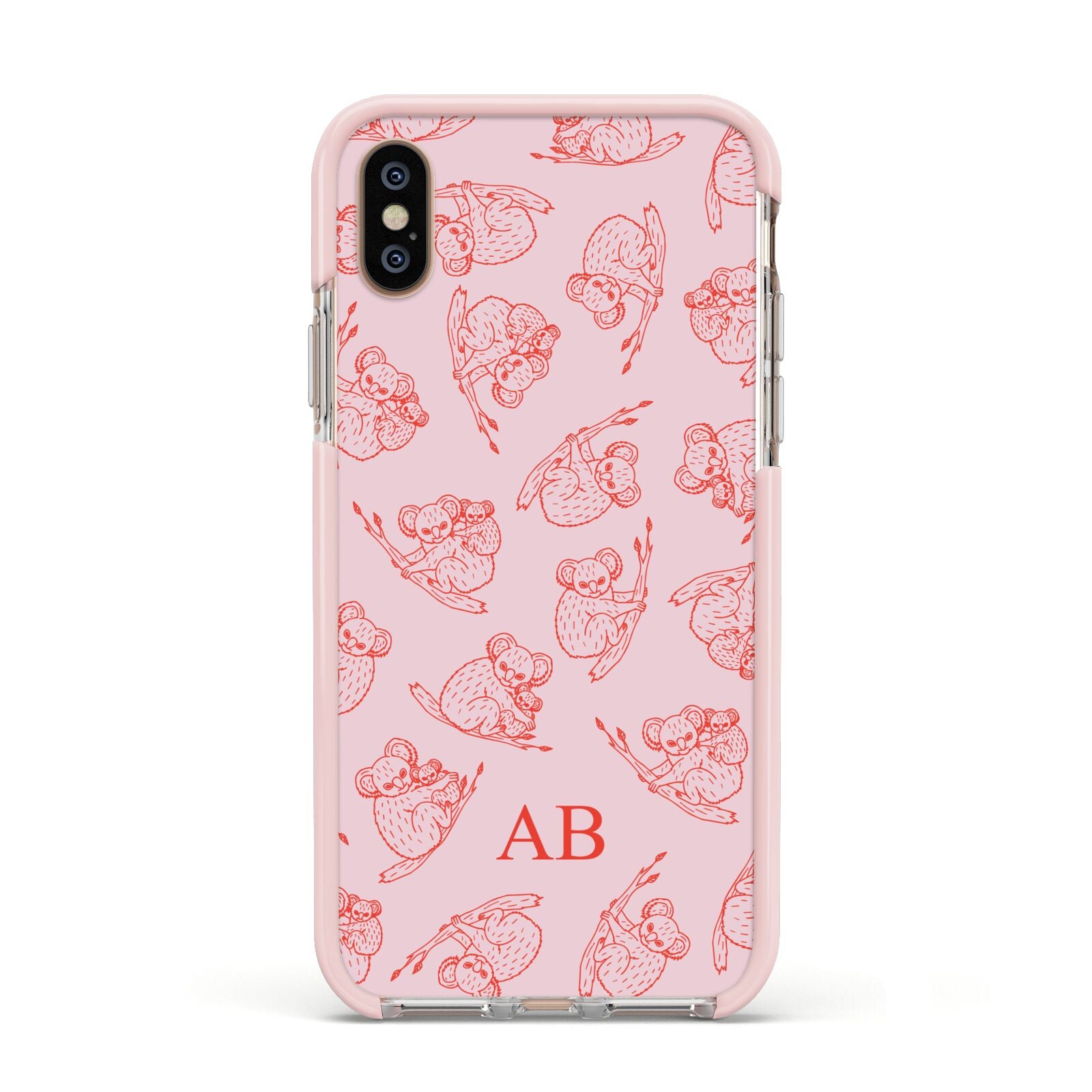Personalised Koala Apple iPhone Xs Impact Case Pink Edge on Gold Phone