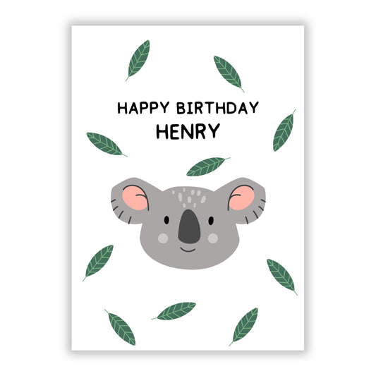 Personalised Koala Birthday A5 Flat Greetings Card