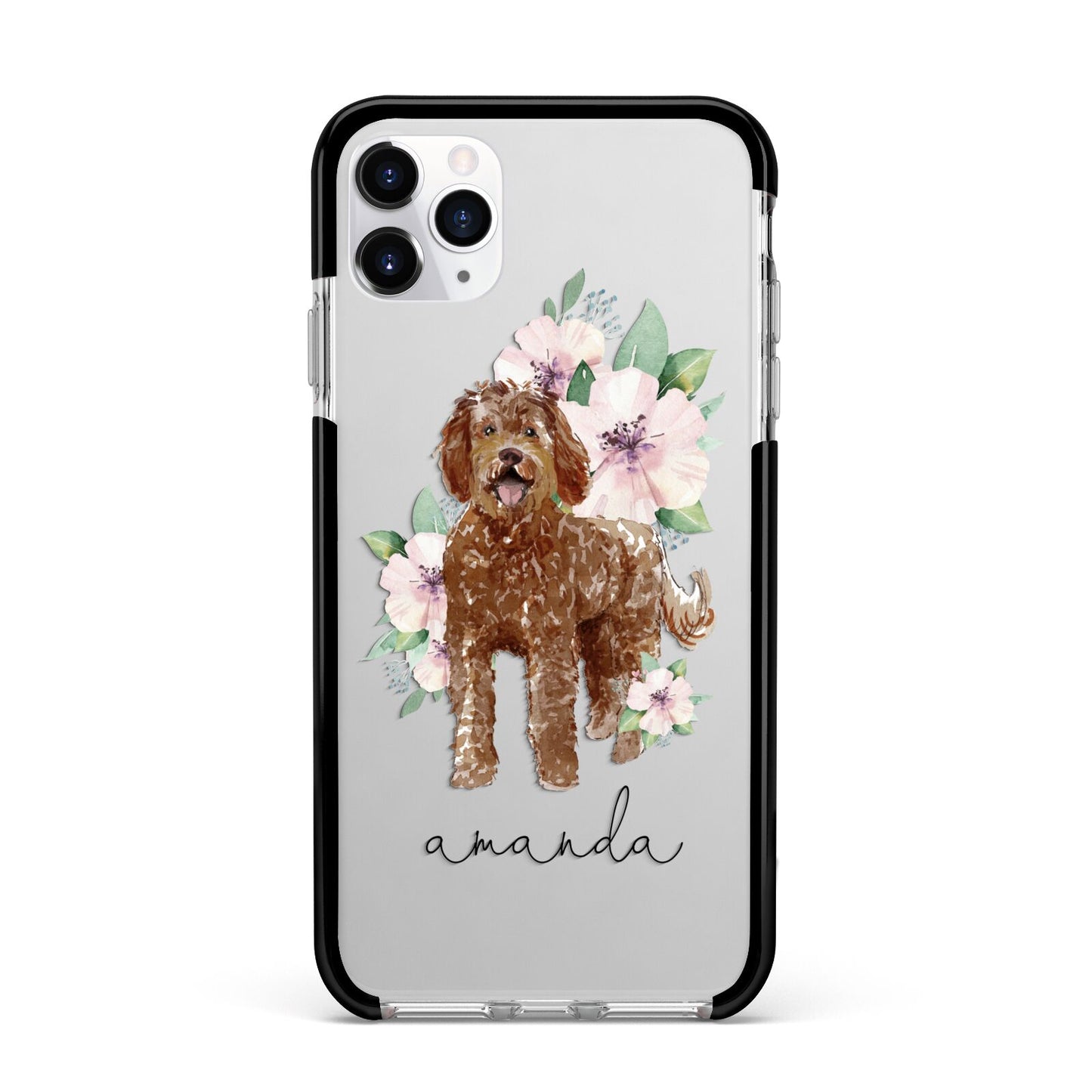 Personalised Labradoodle Apple iPhone 11 Pro Max in Silver with Black Impact Case