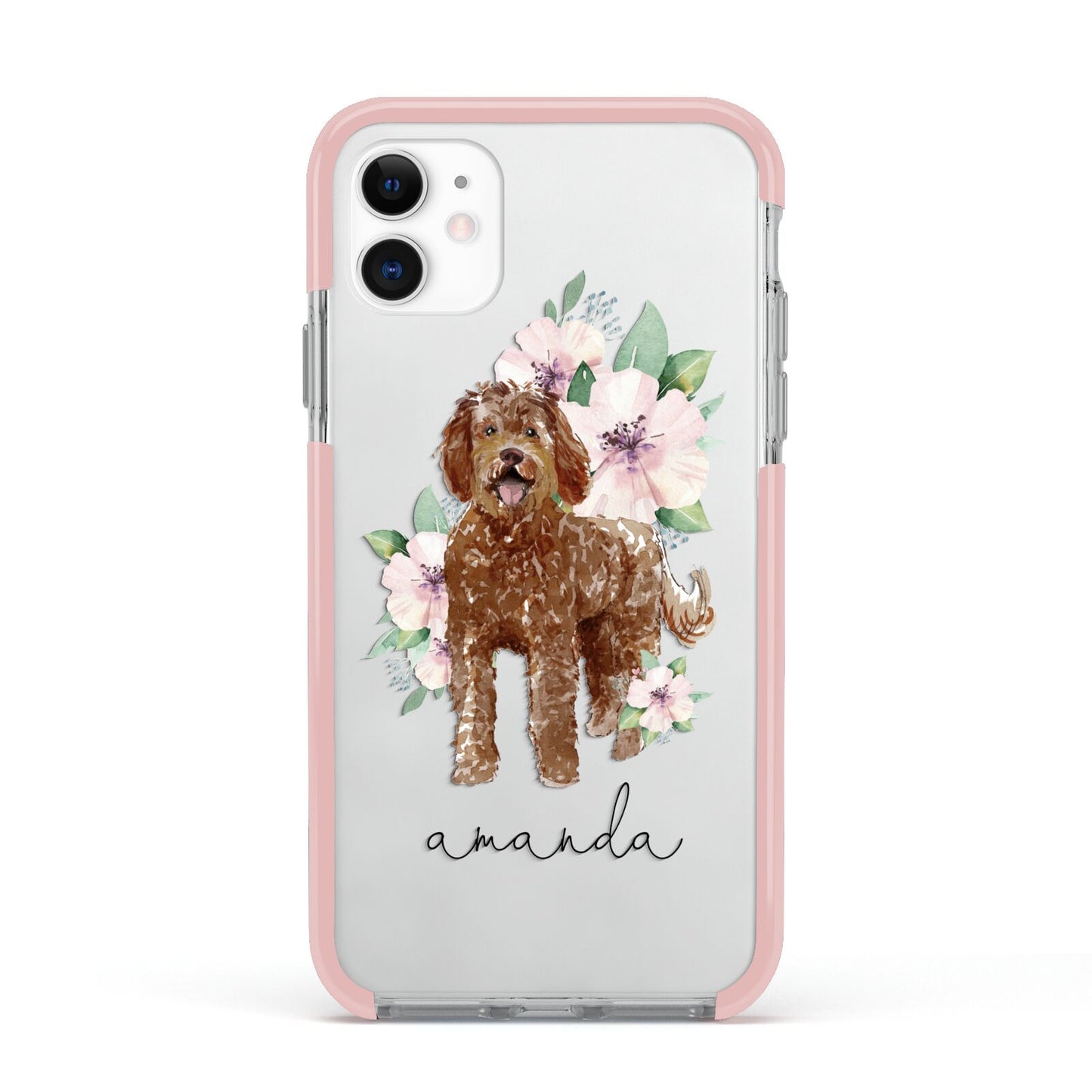 Personalised Labradoodle Apple iPhone 11 in White with Pink Impact Case