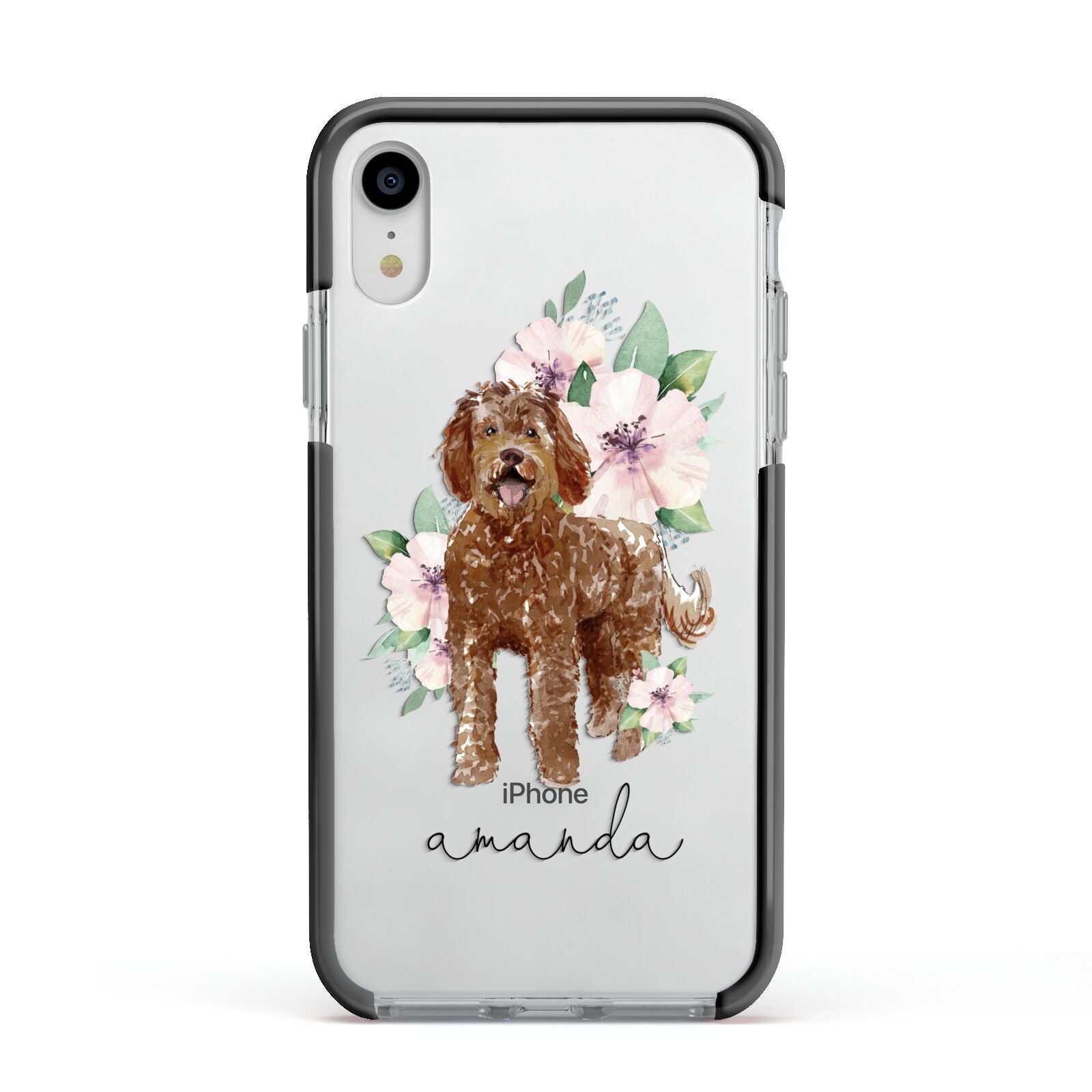 Personalised Labradoodle Apple iPhone XR Impact Case Black Edge on Silver Phone