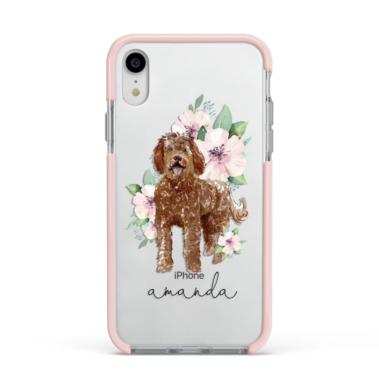 Personalised Labradoodle Apple iPhone XR Impact Case Pink Edge on Silver Phone