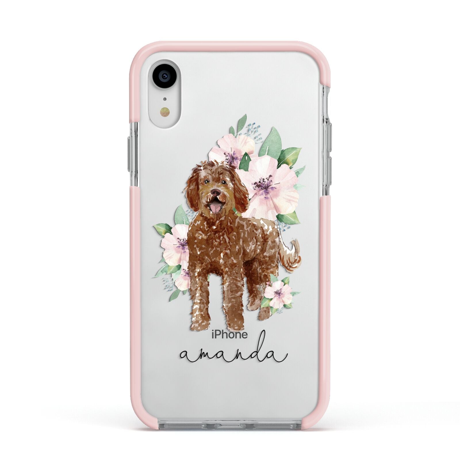 Personalised Labradoodle Apple iPhone XR Impact Case Pink Edge on Silver Phone