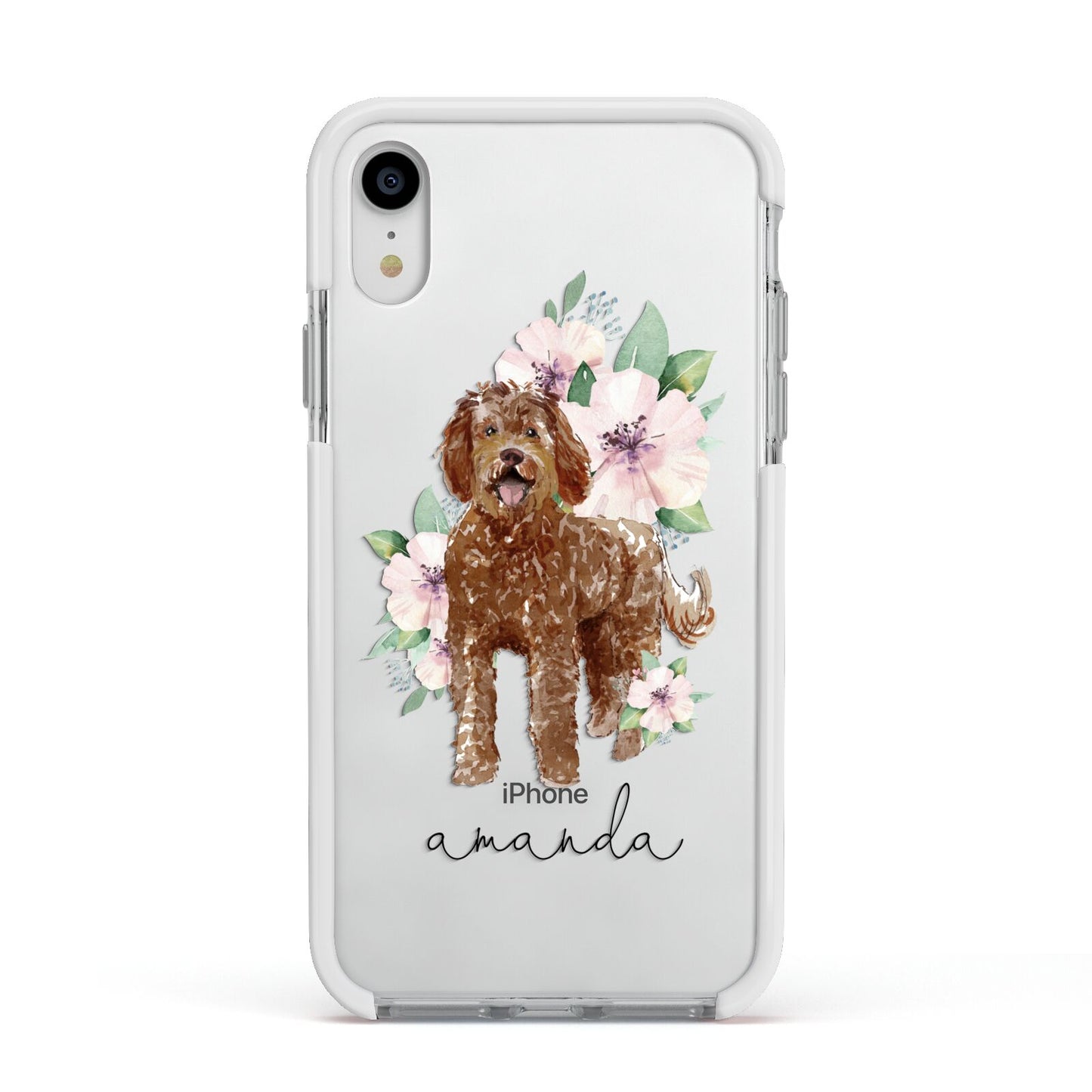 Personalised Labradoodle Apple iPhone XR Impact Case White Edge on Silver Phone