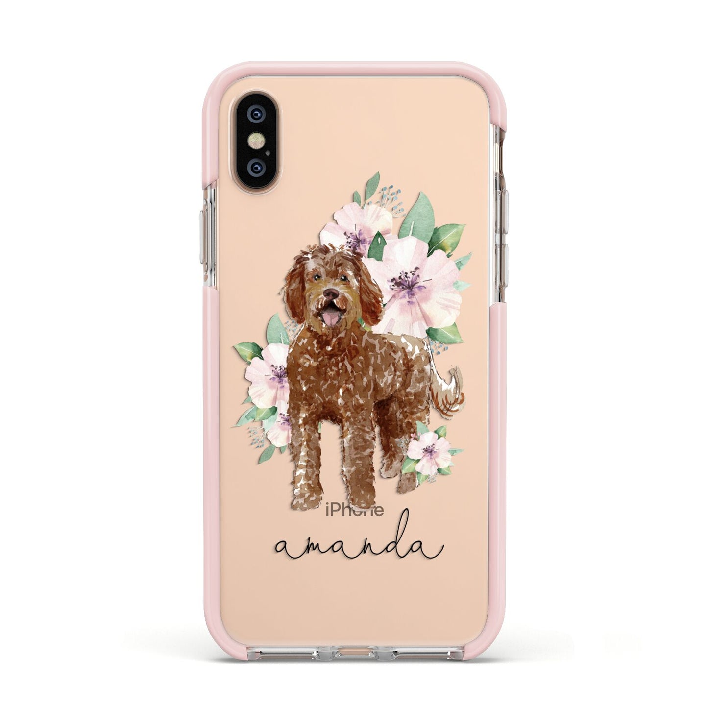 Personalised Labradoodle Apple iPhone Xs Impact Case Pink Edge on Gold Phone