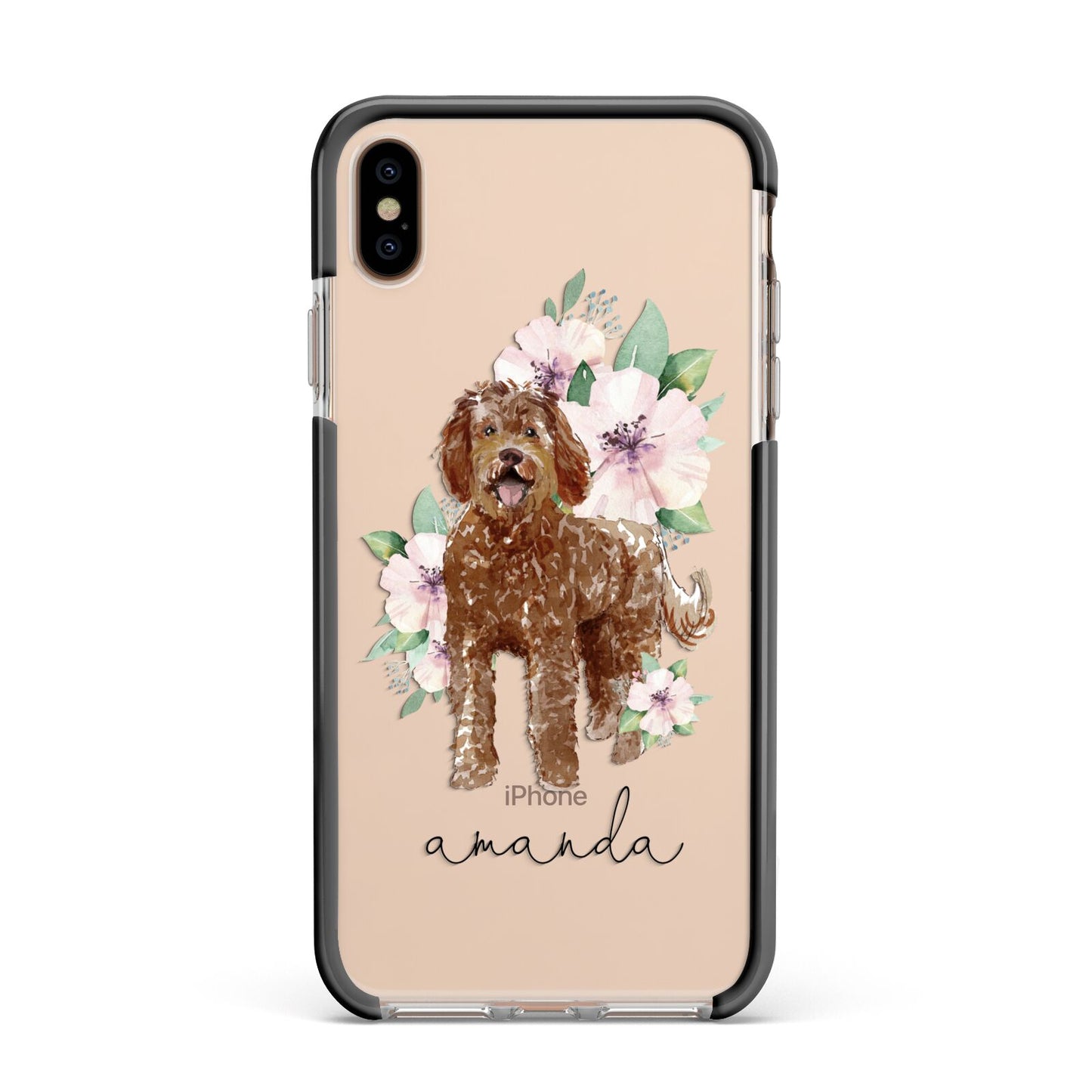 Personalised Labradoodle Apple iPhone Xs Max Impact Case Black Edge on Gold Phone