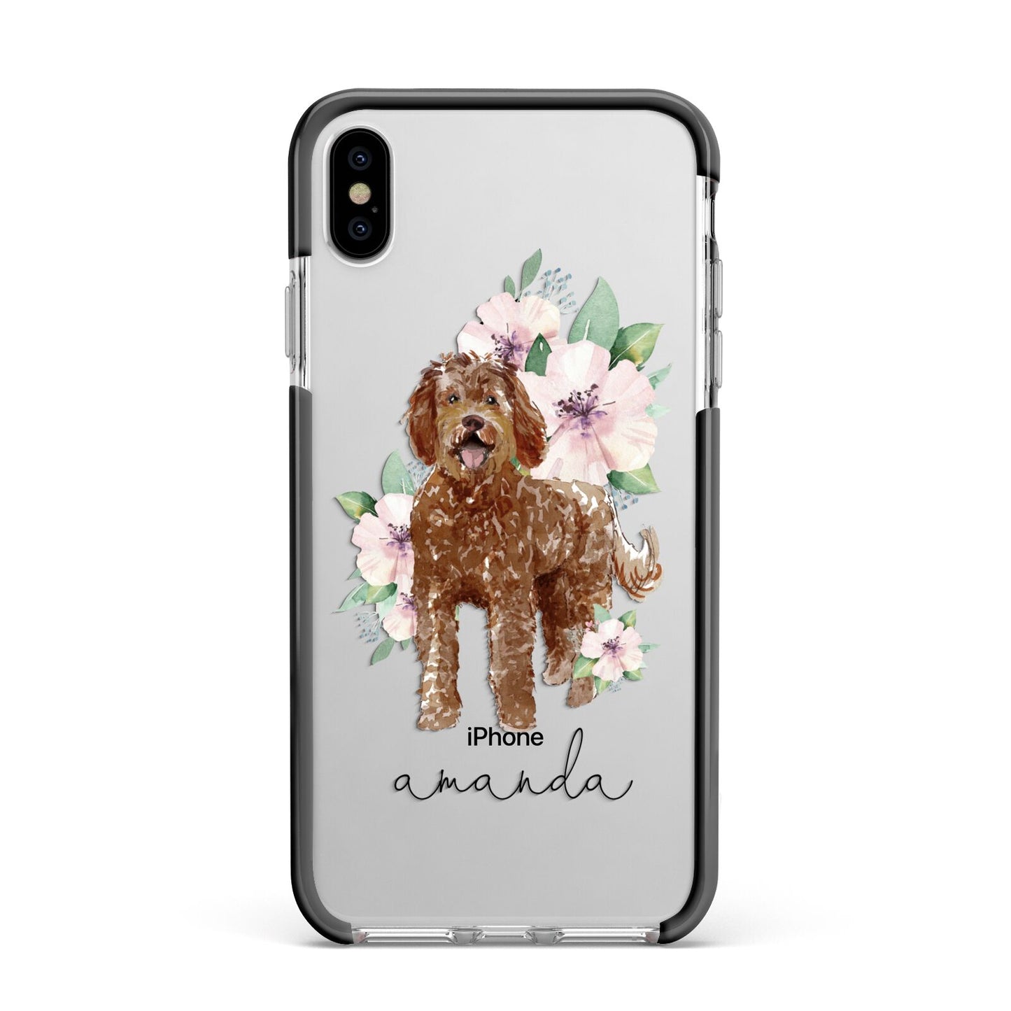 Personalised Labradoodle Apple iPhone Xs Max Impact Case Black Edge on Silver Phone