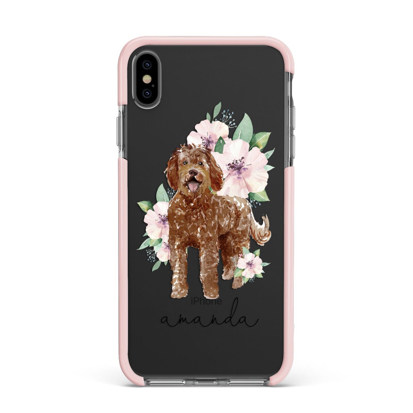 Personalised Labradoodle Apple iPhone Xs Max Impact Case Pink Edge on Black Phone
