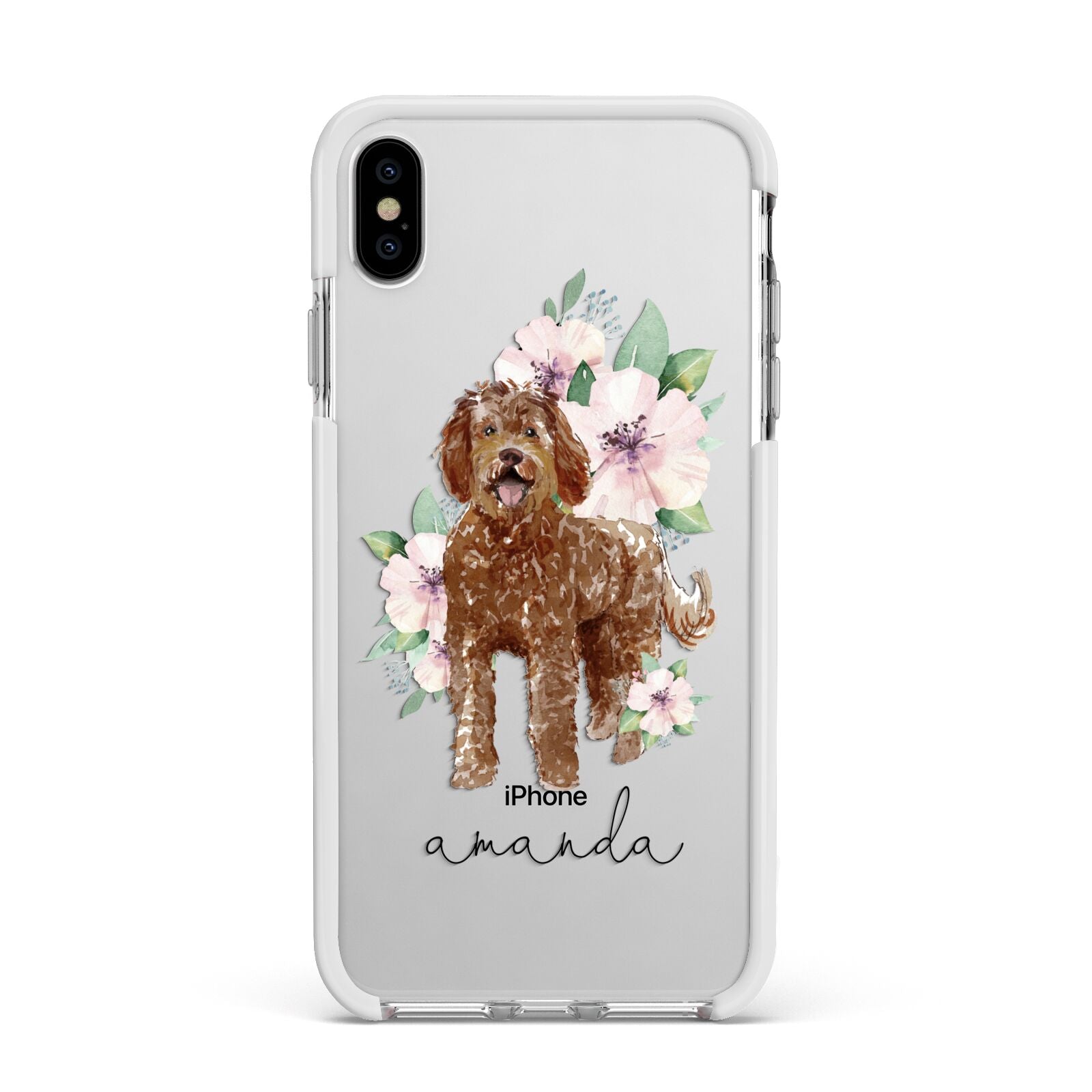 Personalised Labradoodle Apple iPhone Xs Max Impact Case White Edge on Silver Phone