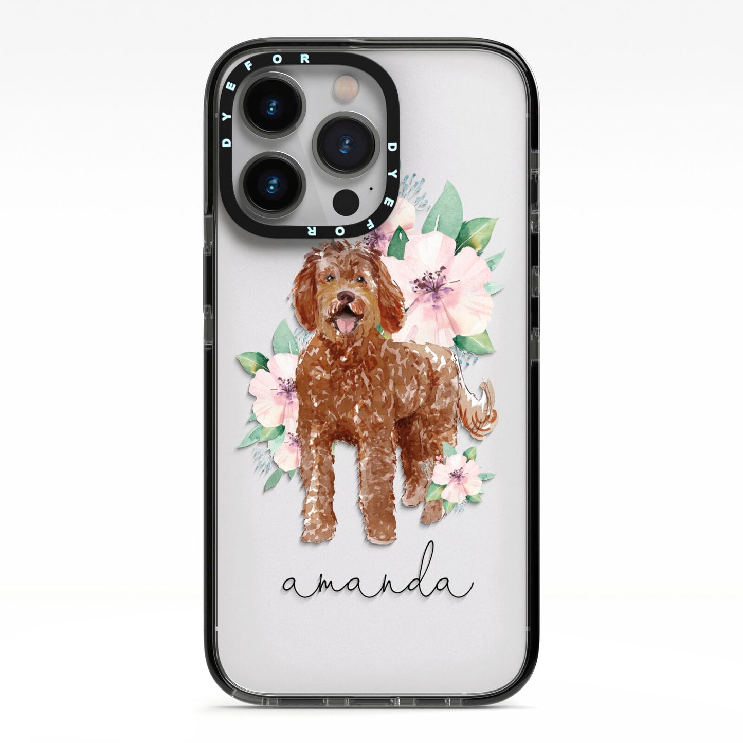 Personalised Labradoodle iPhone 13 Pro Black Impact Case on Silver phone