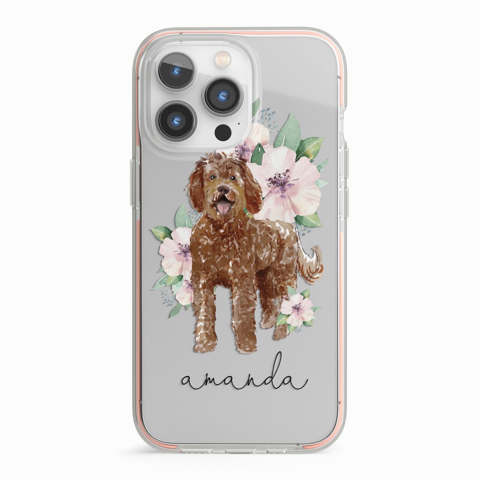 Personalised Labradoodle iPhone 13 Pro TPU Impact Case with Pink Edges