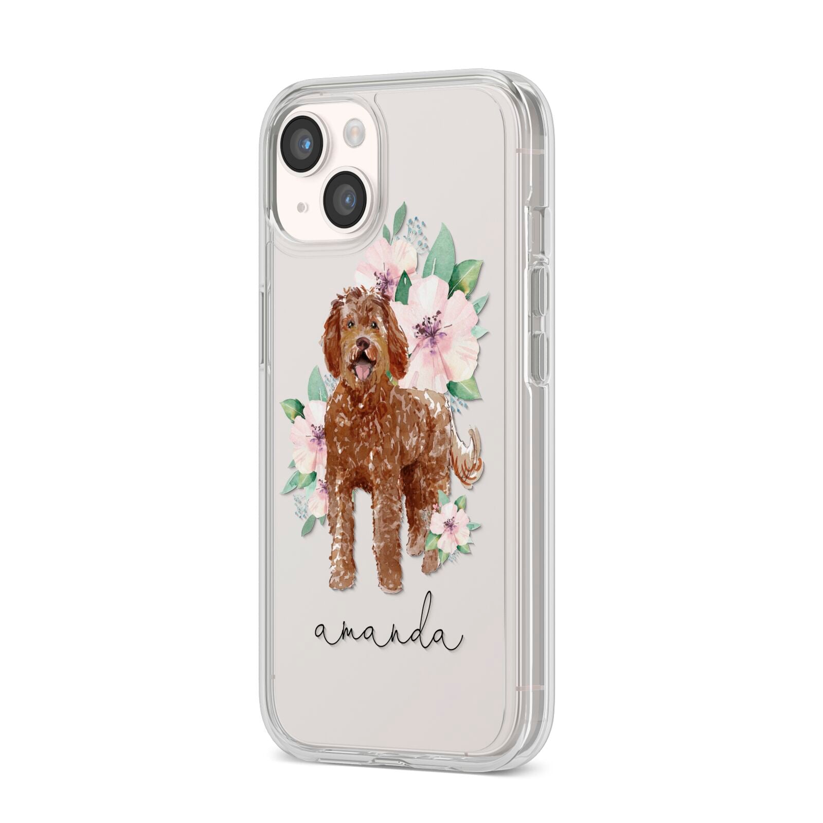 Personalised Labradoodle iPhone 14 Clear Tough Case Starlight Angled Image