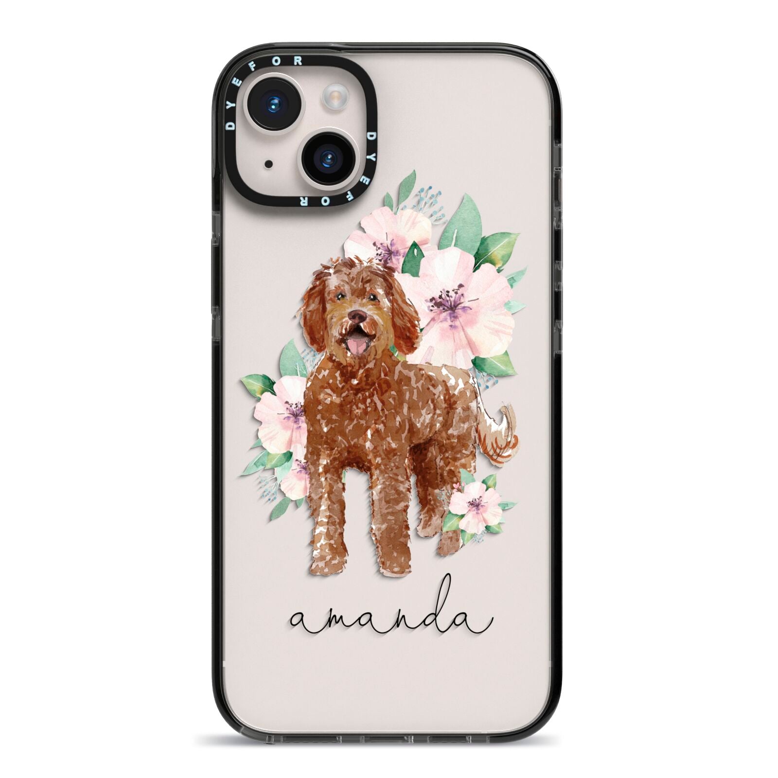 Personalised Labradoodle iPhone 14 Plus Black Impact Case on Silver phone