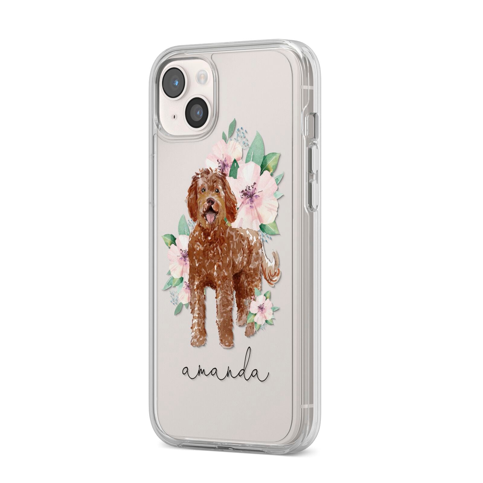 Personalised Labradoodle iPhone 14 Plus Clear Tough Case Starlight Angled Image