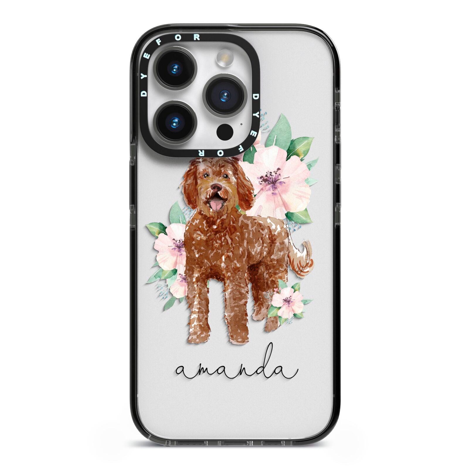 Personalised Labradoodle iPhone 14 Pro Black Impact Case on Silver phone