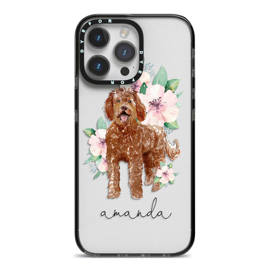 Personalised Labradoodle iPhone 14 Pro Max Black Impact Case on Silver phone