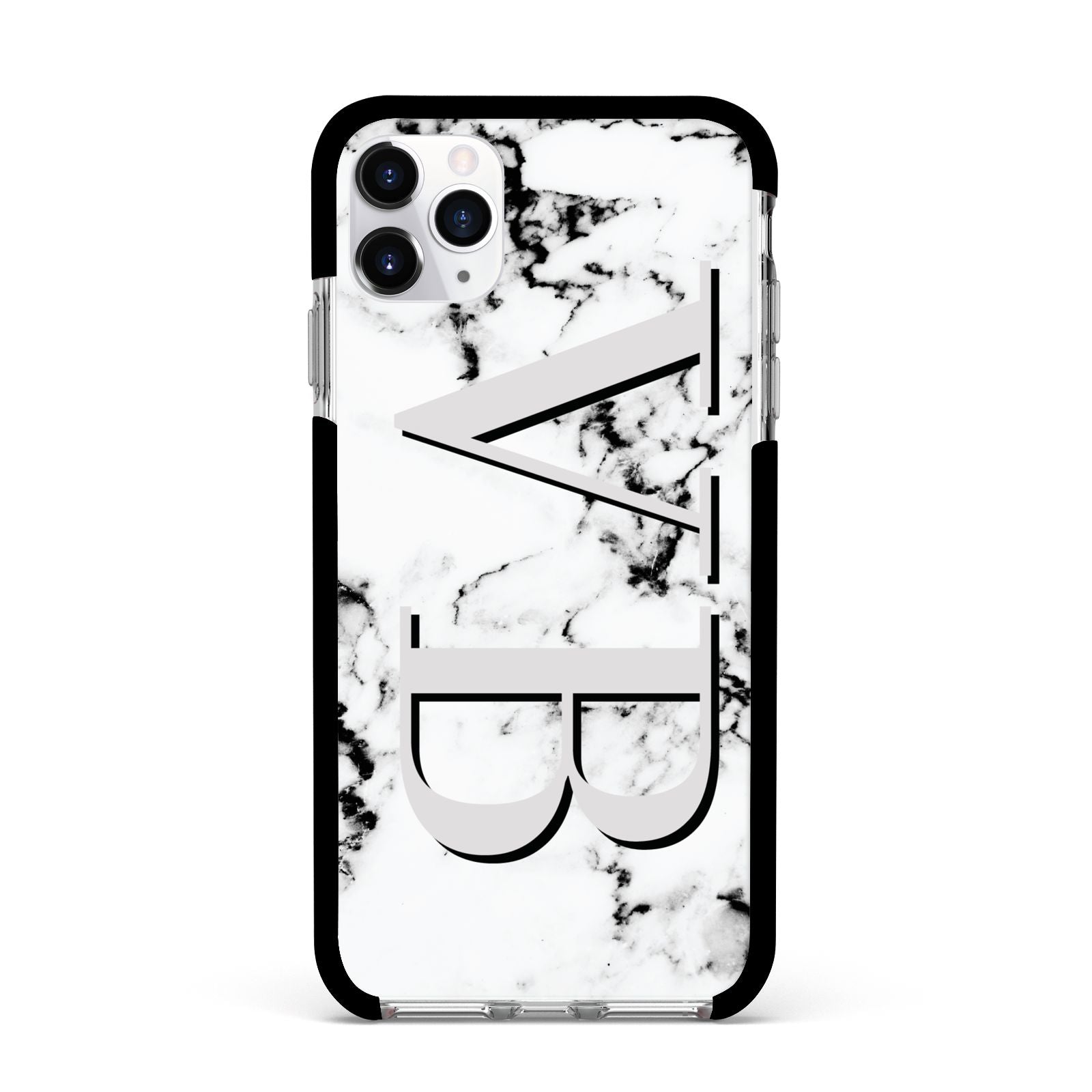 Personalised Landscape Initials With Marble Apple iPhone 11 Pro Max in Silver with Black Impact Case