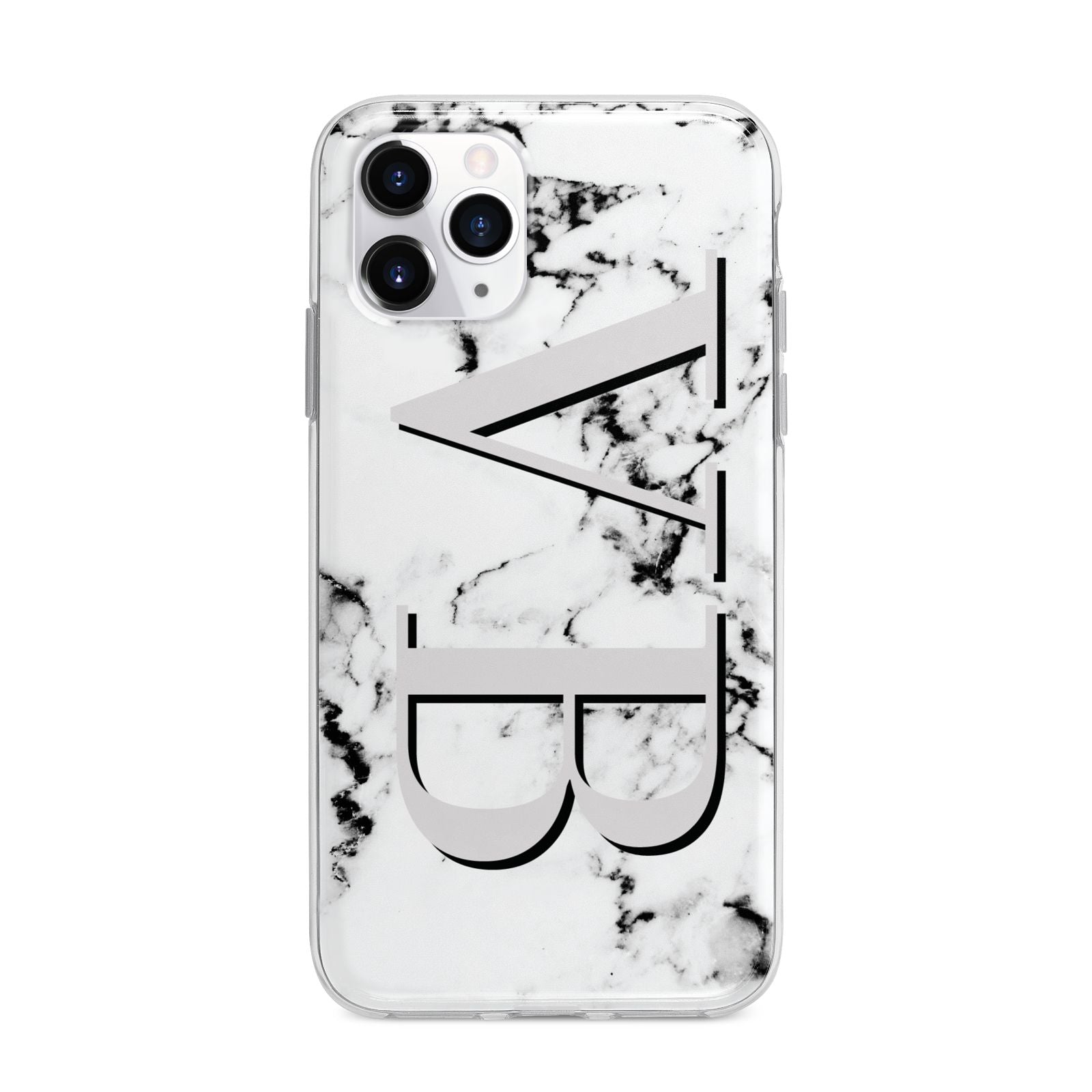 Personalised Landscape Initials With Marble Apple iPhone 11 Pro Max in Silver with Bumper Case