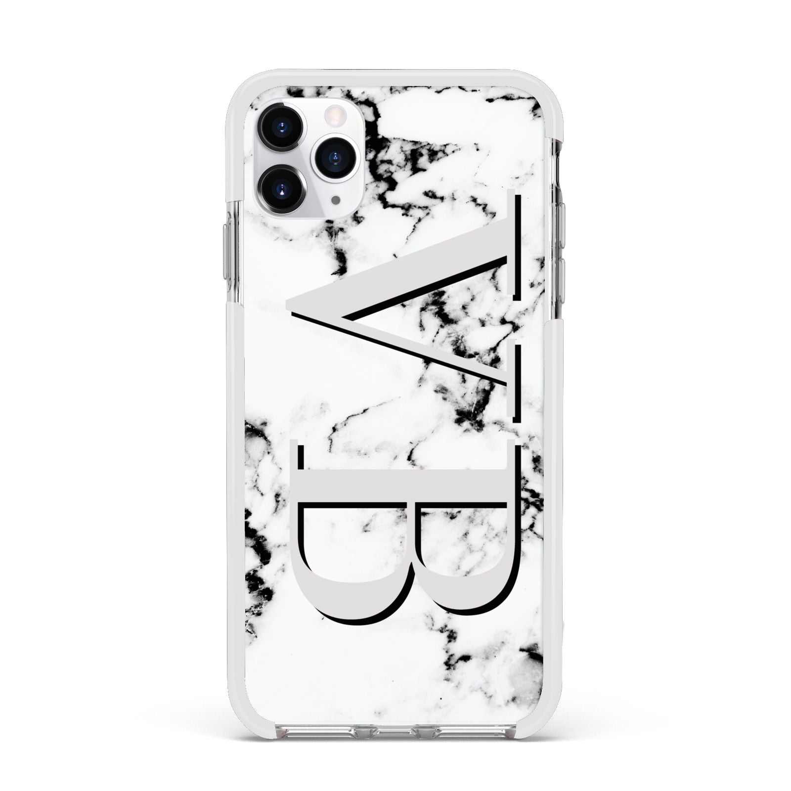 Personalised Landscape Initials With Marble Apple iPhone 11 Pro Max in Silver with White Impact Case