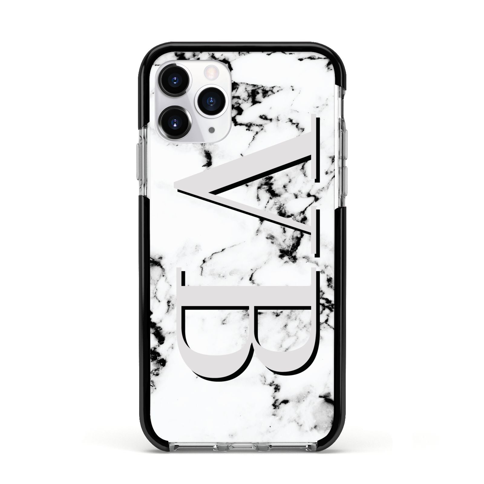 Personalised Landscape Initials With Marble Apple iPhone 11 Pro in Silver with Black Impact Case