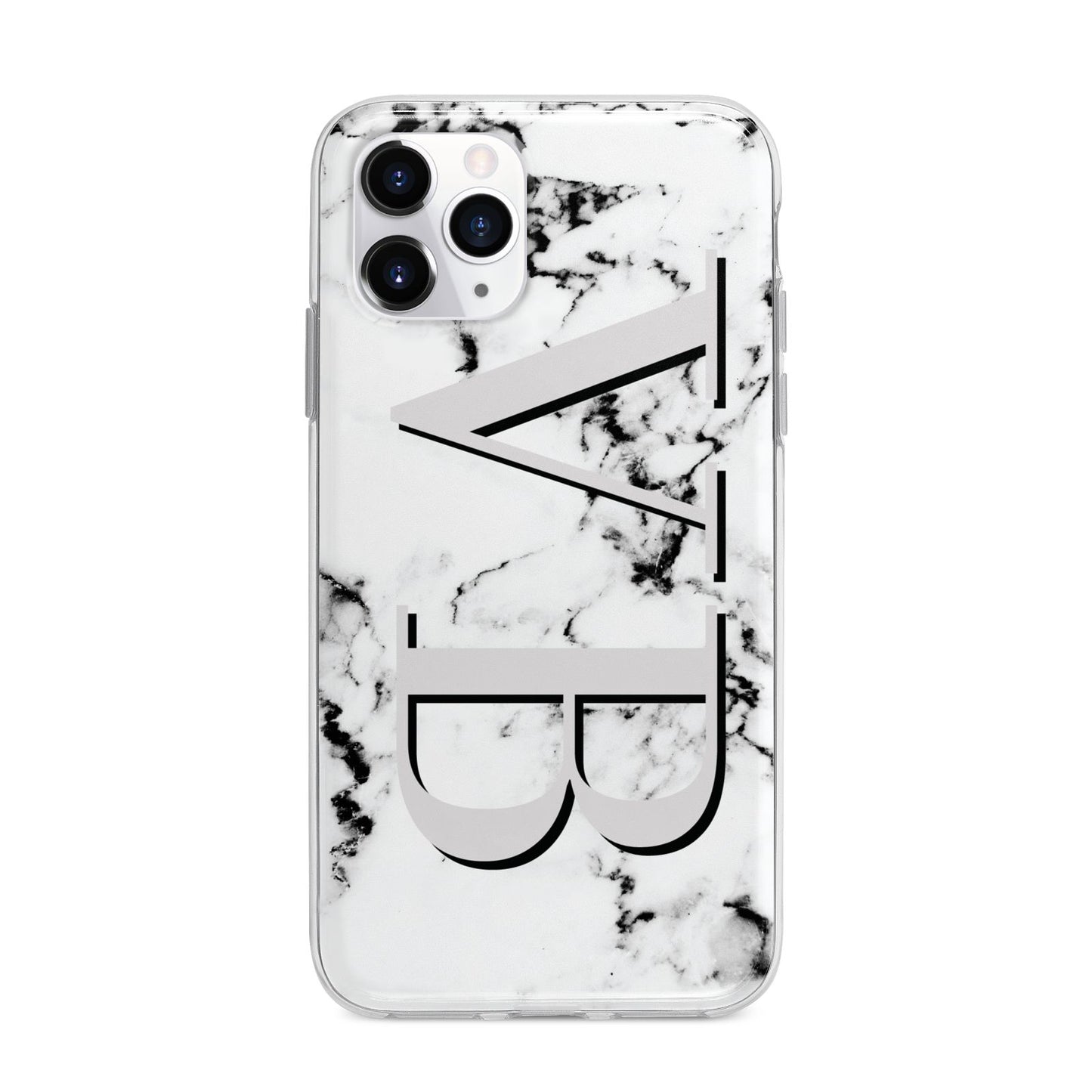 Personalised Landscape Initials With Marble Apple iPhone 11 Pro in Silver with Bumper Case