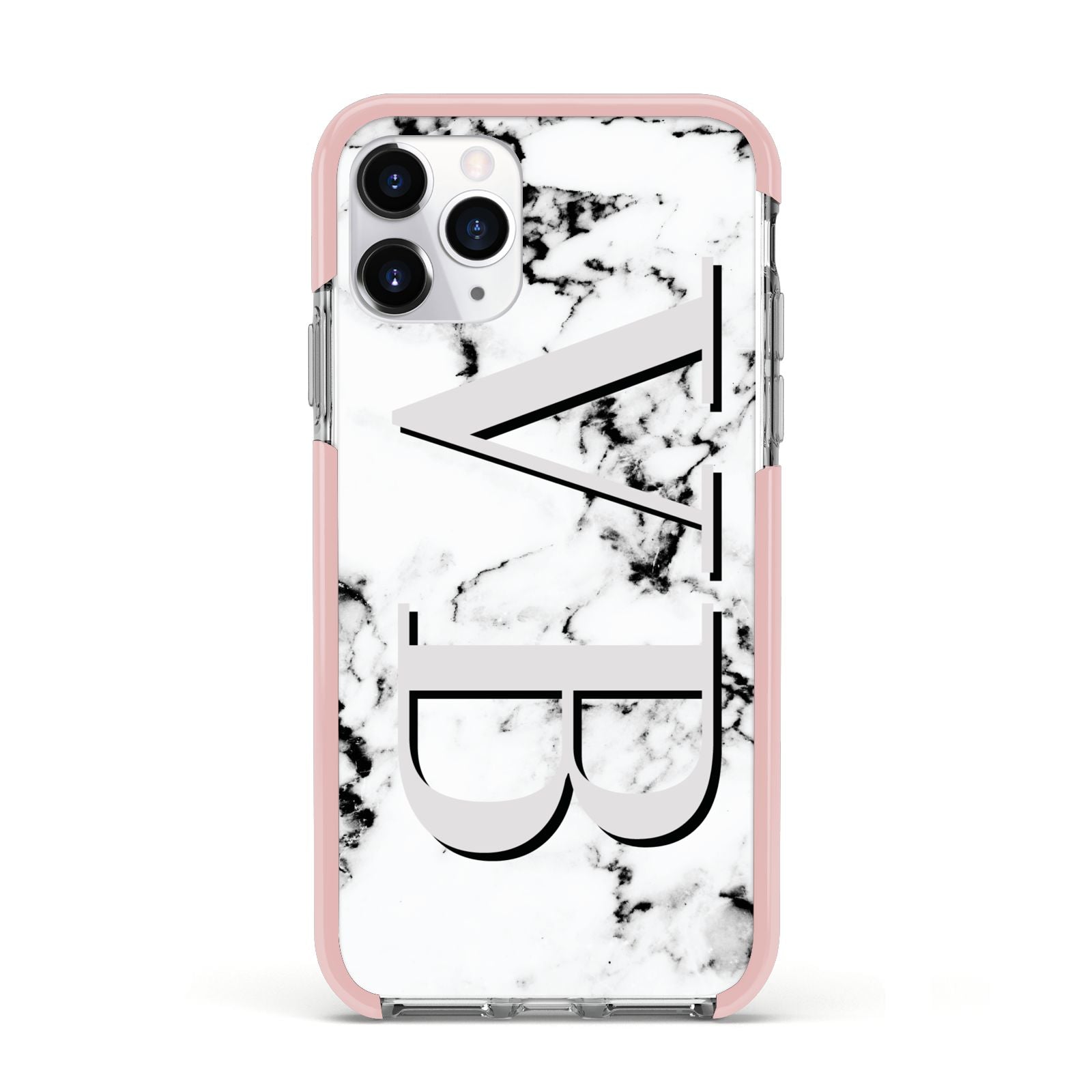 Personalised Landscape Initials With Marble Apple iPhone 11 Pro in Silver with Pink Impact Case